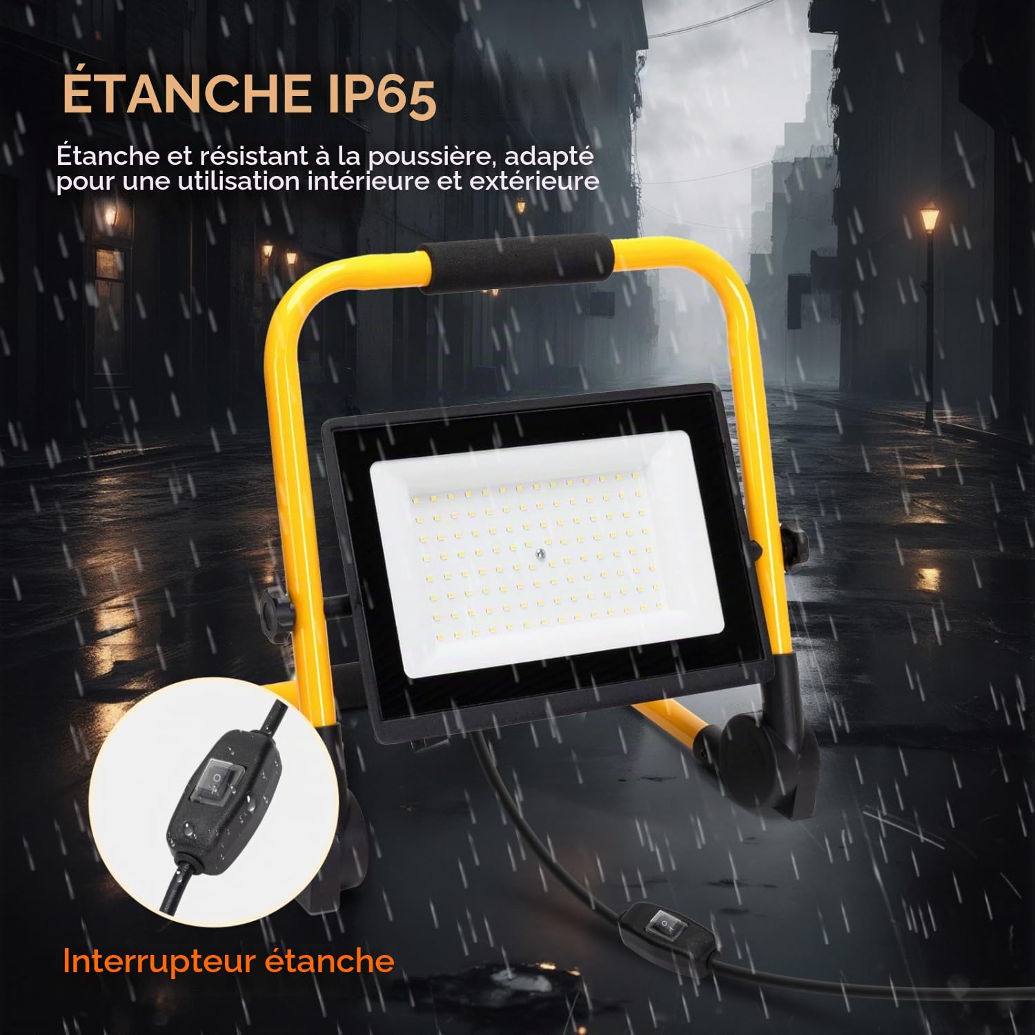 Aigostar - Projecteur de Chantier LED avec Cordon de 4M,100W,Éclairage Chantier Puissant,9000LM,Étanche IP65 e Portable,6500K,Lampe Travaux avec Prise,Idéal pour Intérieurs et Extérieurs