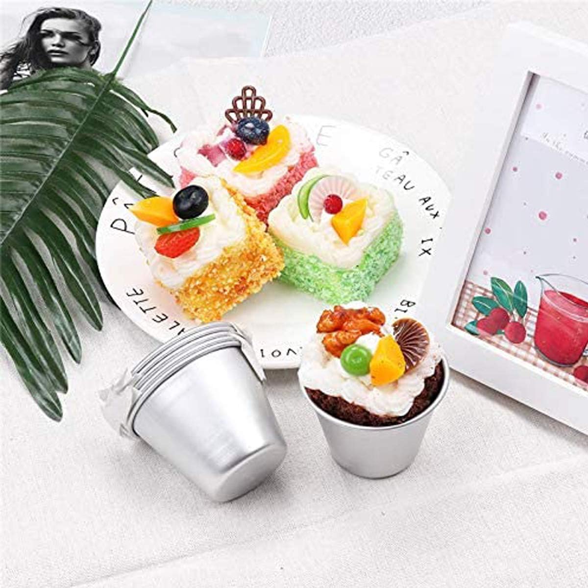 12 Pieces Pudding Molds for Baking Single Muffin Tin Cupcake Tin Ramekins Cups Nonstick Souffle Darioles Mould Aluminum,3.15 inch Height