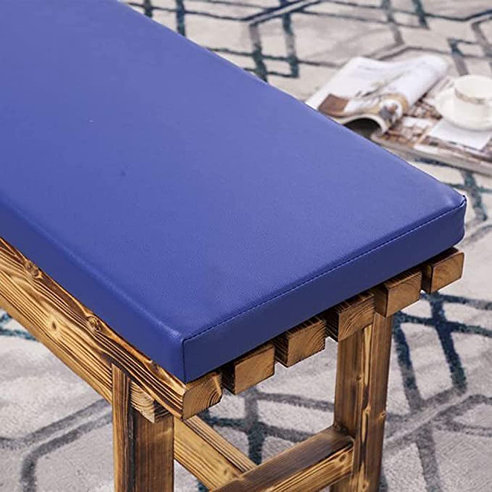 Cuscino impermeabile in pelle PU per esterni, 80 x 35 cm, cuscino rimovibile per dondolo e sedia da giardino, colore blu, perfetto per mobili a 2 e 3 posti