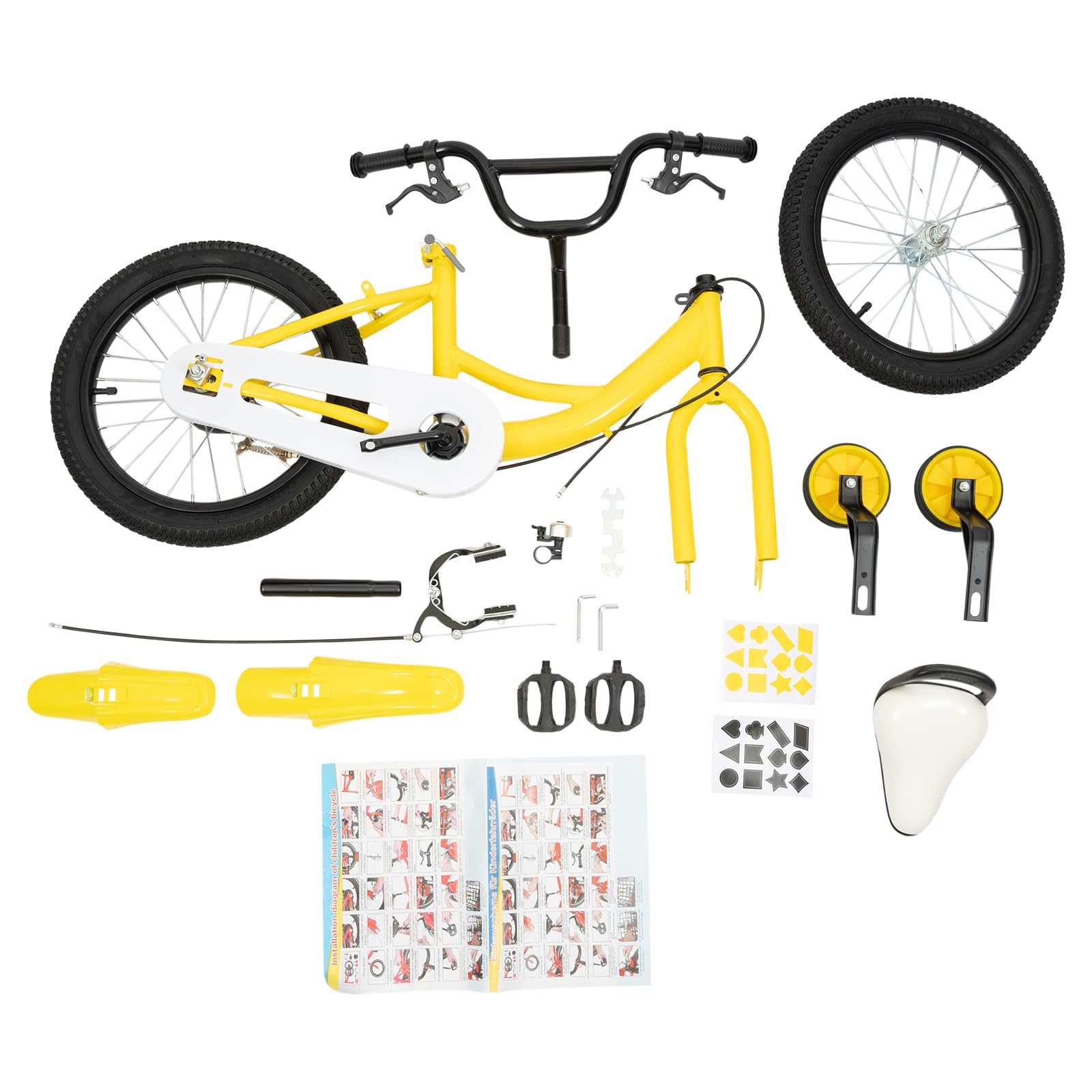 Bicicleta infantil de 16 pulgadas a partir de 5 – 8 años, altura ajustable, manillar con ruedas estabilizadoras, doble freno, marco de acero al carbono, sillín acolchado para niños y niñas