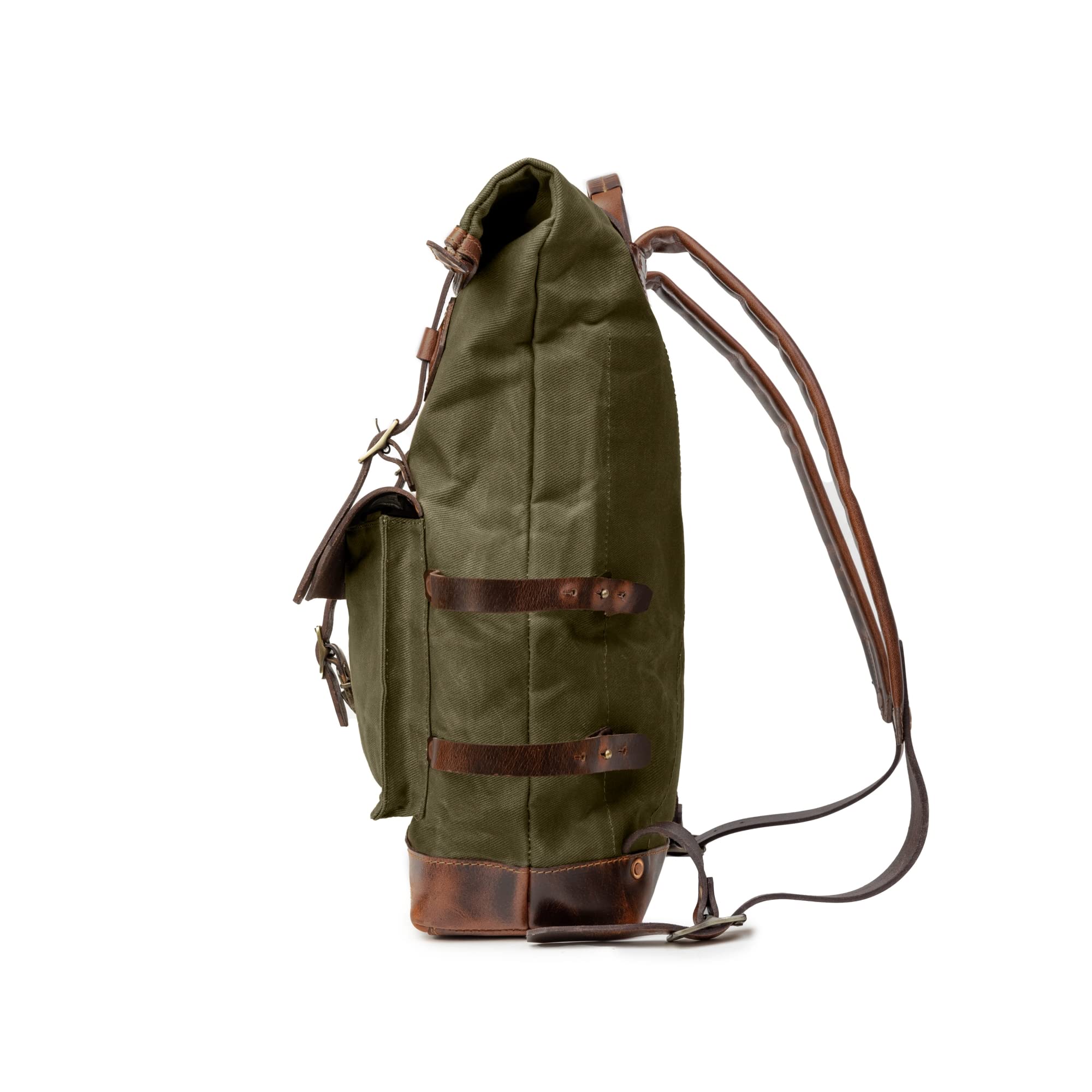 DRAKENSBERG Rolltop Rucksack 'Adam' aus gewachstem Canvas mit Leder, wasserabweisend - handwerkliche Perfektion, bis 30L - Wald-Grün, DR00627