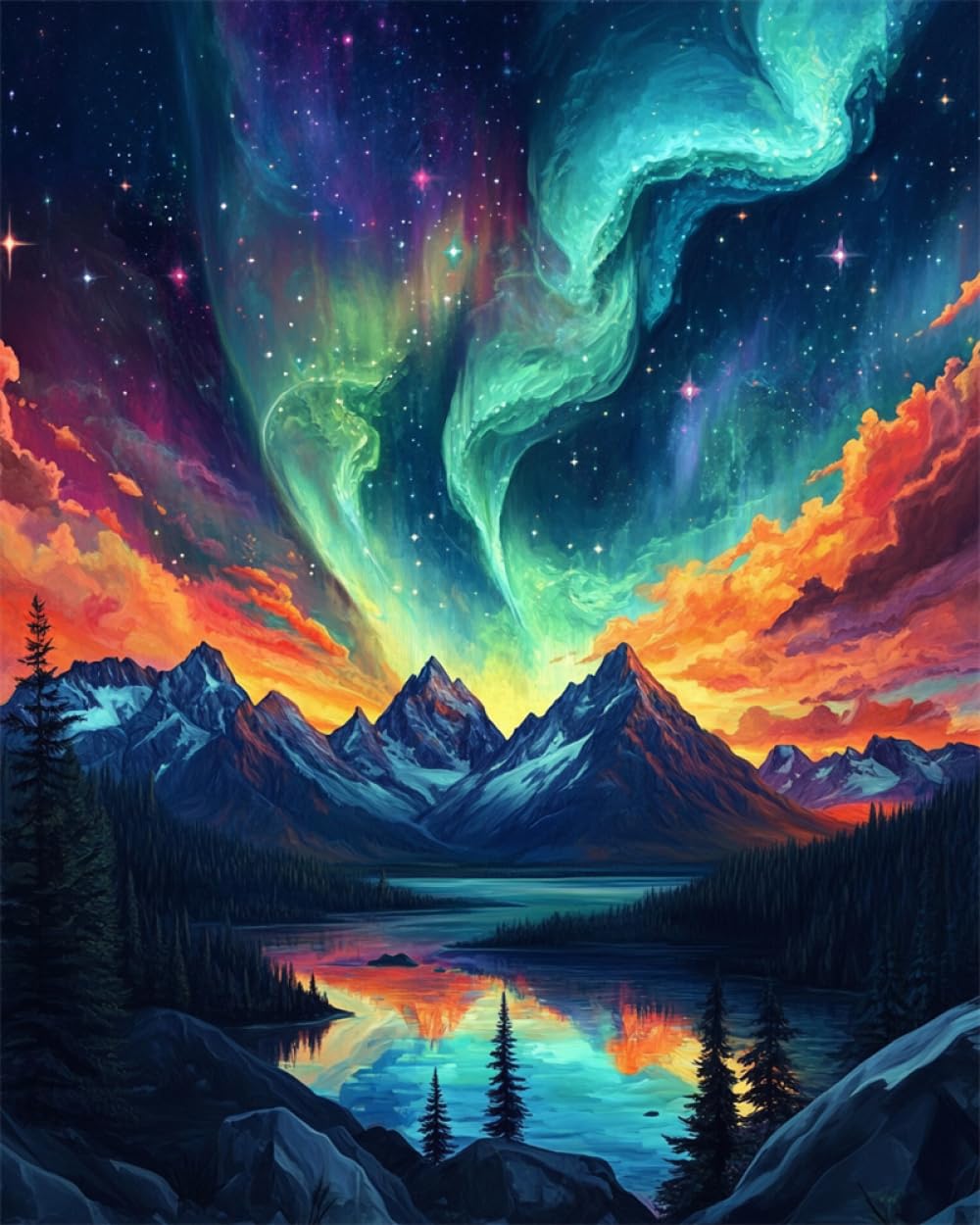 AYAOYANGGO 9CT Diy Kits De Punto De Cruz Con Cuentas Paisaje Colorido De Aurora En Montaña Nevada Kit De Bordado De Cuentas Punto De Cruz,Bordado,Manualidades,Juego De Bordado 3D 50x60cm