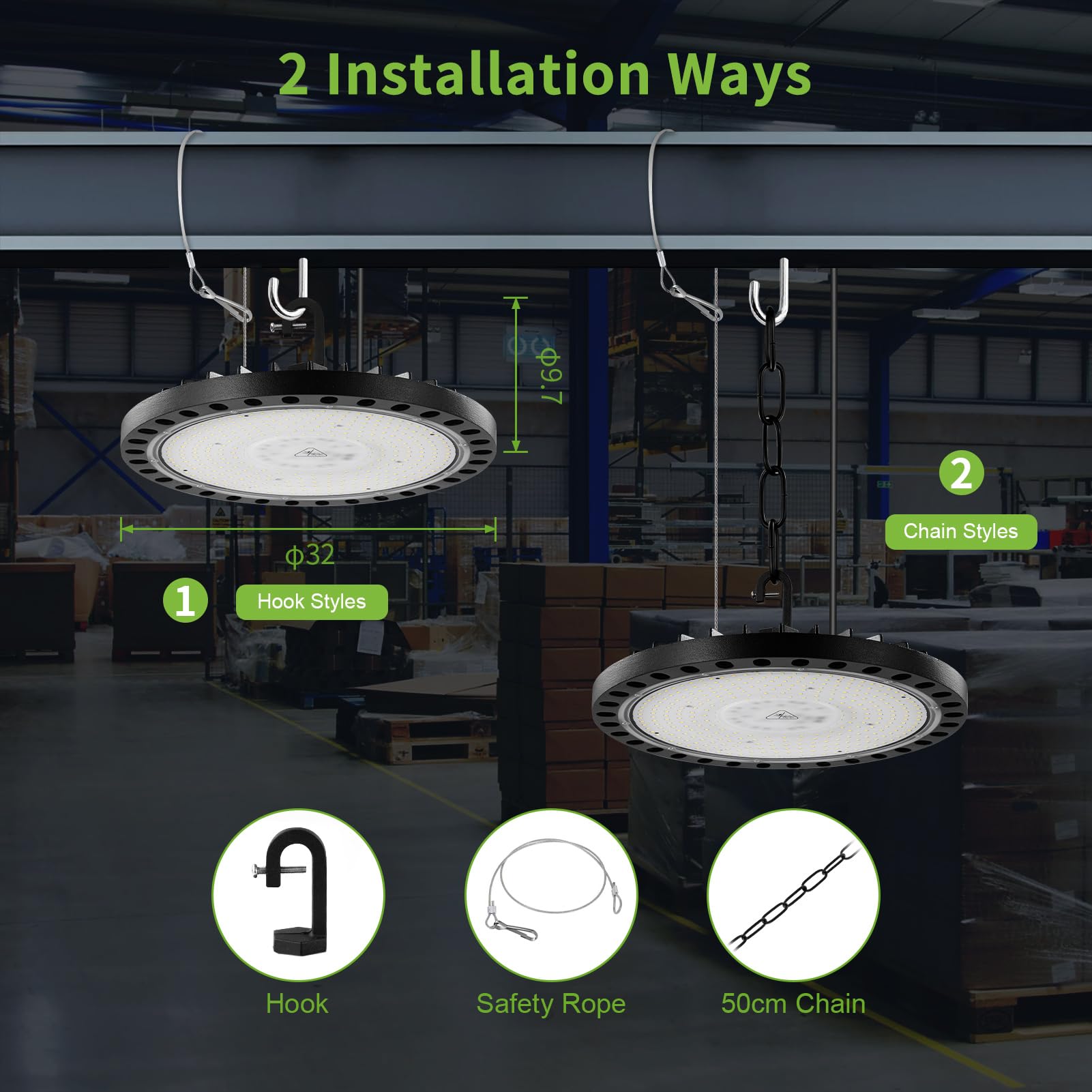 Viugreum UFO LED 300W, Projecteur LED Exterieur 30000LM, Blanc Froid 6500K, IP65 Étanche Eclairage Atelier, Led Industriel UFO Avec Lanyards/Cordes de Sécurité pour Garage/Atelier/Parkings/Gym
