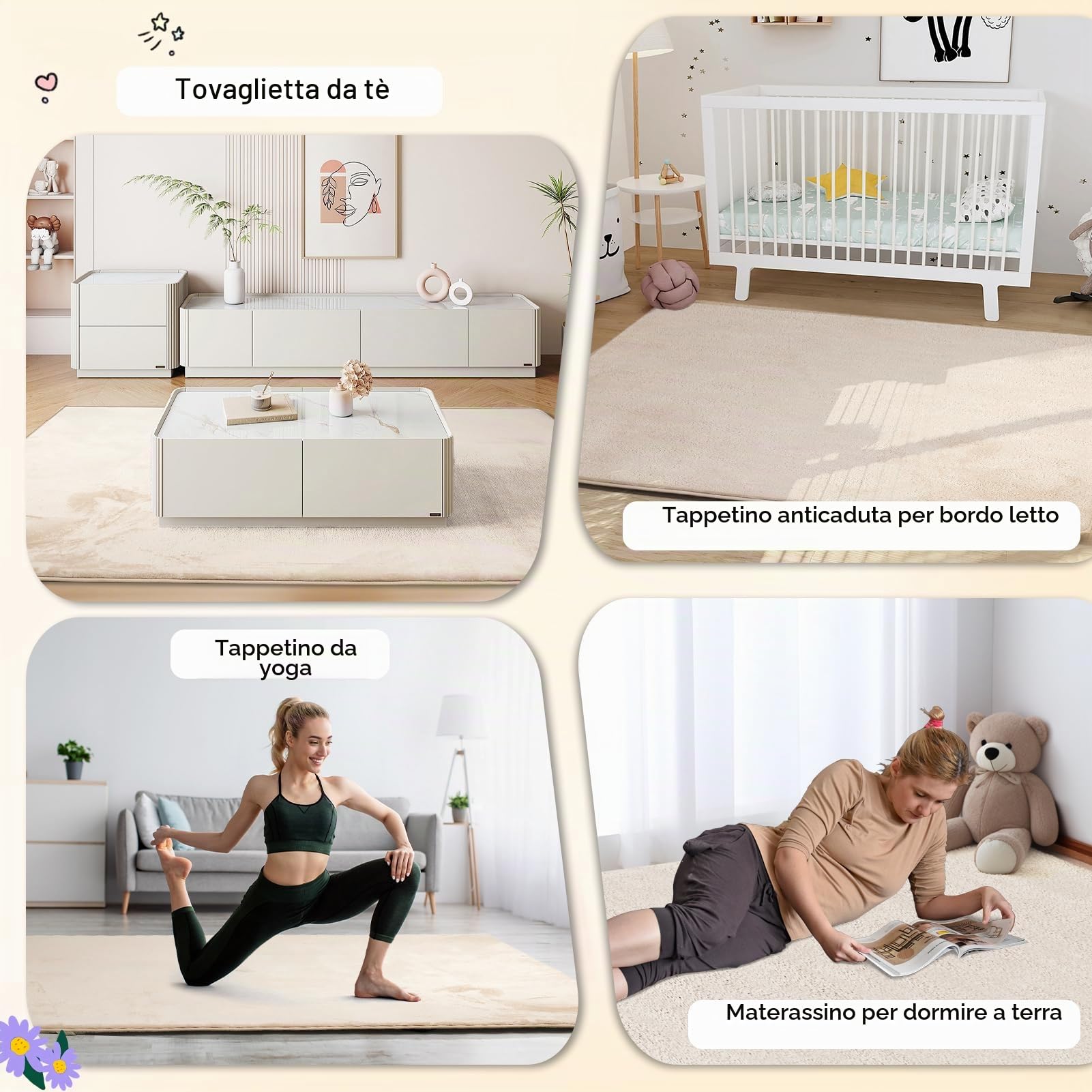 Wdmiya Tappeto Neonato, Tappeto Gioco Bambini 150 * 200 * 3cm, Tappetos Morbido Bambini in Flanella, Tappetos per Gattonare Neonato Antiscivolo, Adatto per Box e Aree Gioco per Bambino(Beige)