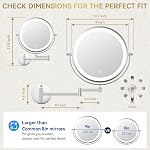 Auxmir 5000mAh Miroir de maquillage mural rechargeable, 1X/30X Miroir grossissant double-côté avec lumière, 9" Miroir de Vanité éclairé avec 3 Modes de couleur, tactile variable, 360° Bras étendu pivotant, Adaptateur de puissance Chrome et 2 pinces inclus/ 3 Co. variable