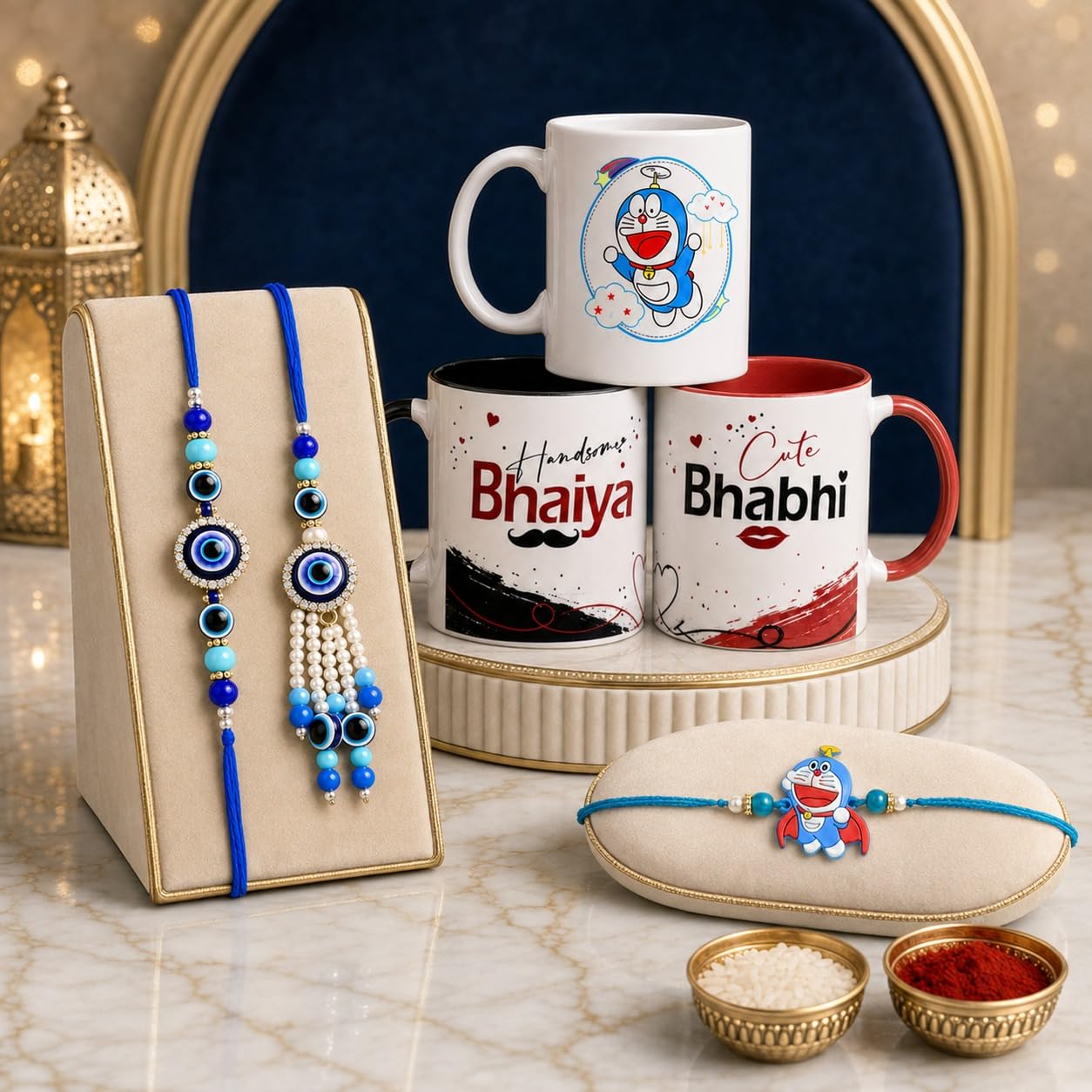 CraftVatika Evil Eye Rakhi Gift Combo Set for Brother and Bhabhi Kids, Rakhis for Rakshabandhan, Bhaiya Bhabhi Kids Rakhi with Mug Gift Set, Cartoon Kids Raakhee, Ceramic Coffee Mug Set of 3 & Tillak-image-17