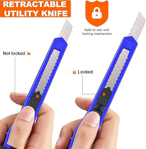 Miniatura 3 de 120 cortadores de cuchillos utilitarios, cuchillo retráctil de 0.354 in de ancho con bloqueo de seguridad, cortador de caja compacto de repuesto