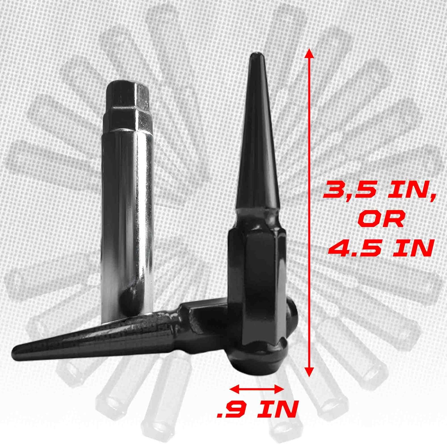 50 Caliber Racing 14x2.0mm Wheel Spiked Lug Nuts with Extended Spike Design, Fits Ford F150, F250, F350, Excursion, Expedition, Lincoln Mark LT, Navigator, (Set of 32, Black)