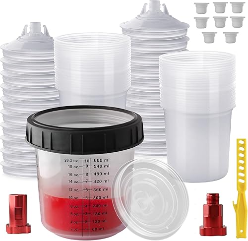 Miniatura 8 de Kit de Tazas Mezcladoras de Pintura Desechables, Kit de Tazas Mezcladoras para Pistola Pulverizadora de Pintura HVLP de 20 Onzas (600ml) con Sistema