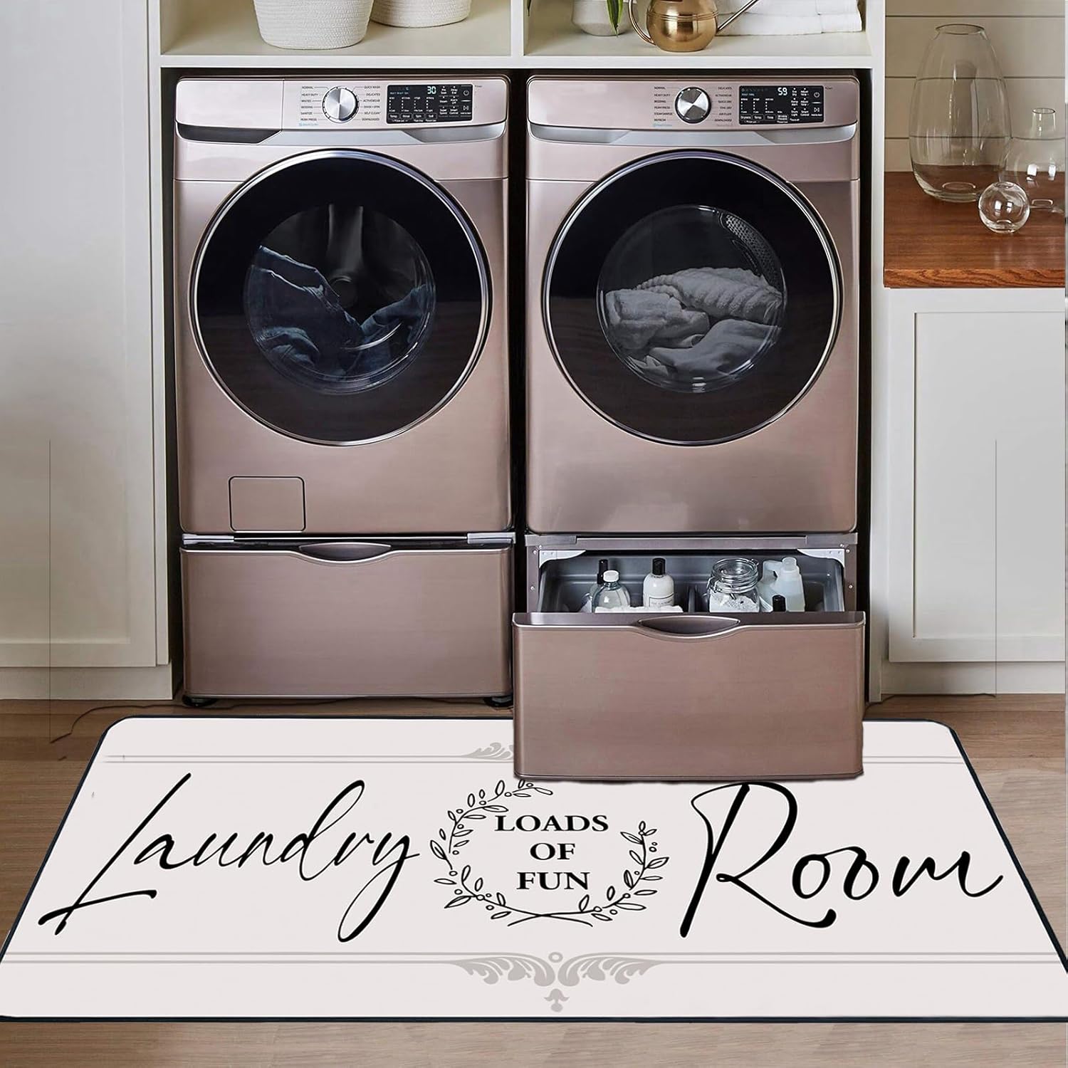 Laundry Room Rug Runner Non Slip Farmhouse Mats Organization and Washable Floor Long Rugs for Laundry Room Accessories Mudroom Kitchen Bathroom Area Rugs Decor, 1'8" x 4'11" Grey