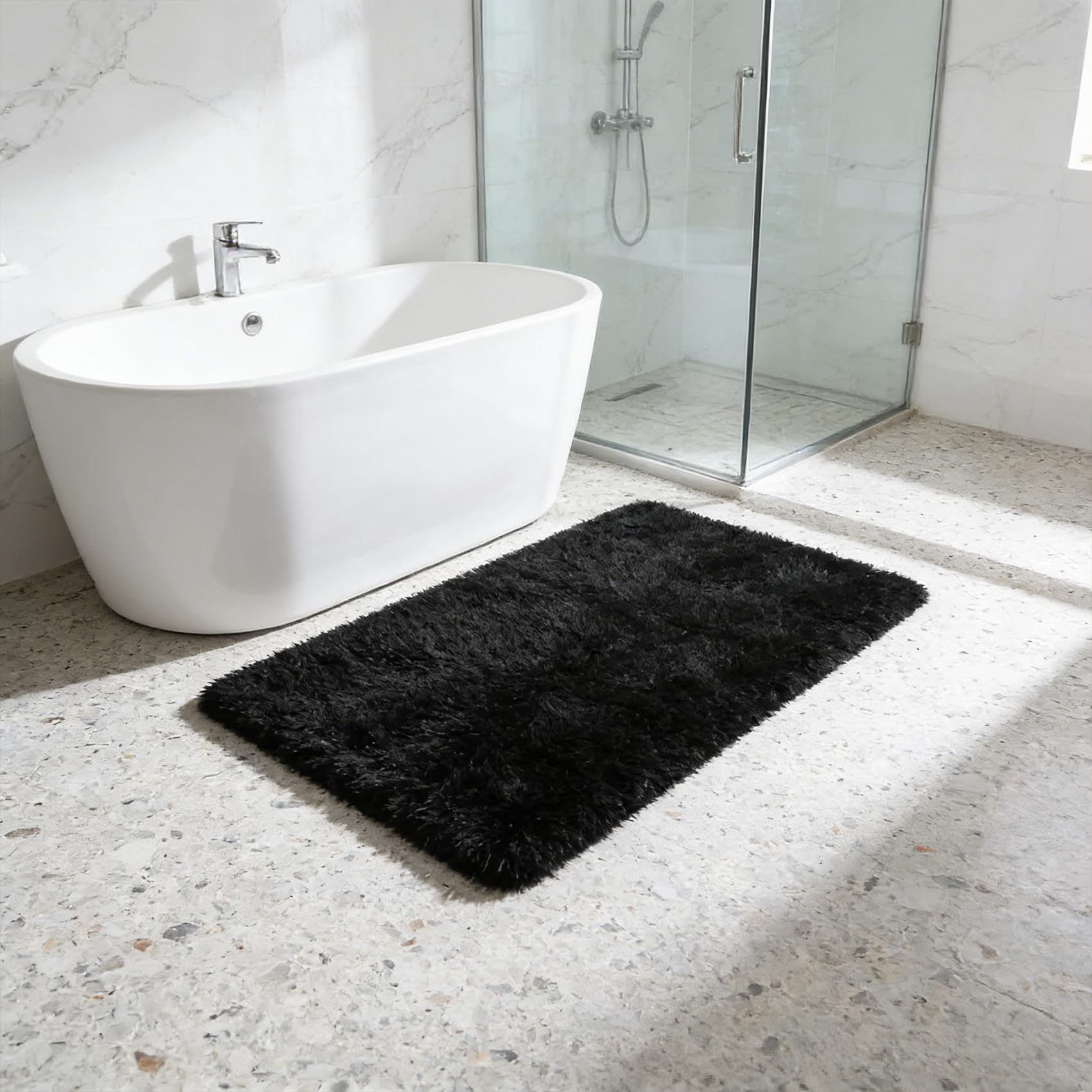Tapis salon 305x340 cm noir nature mono moderne lavable