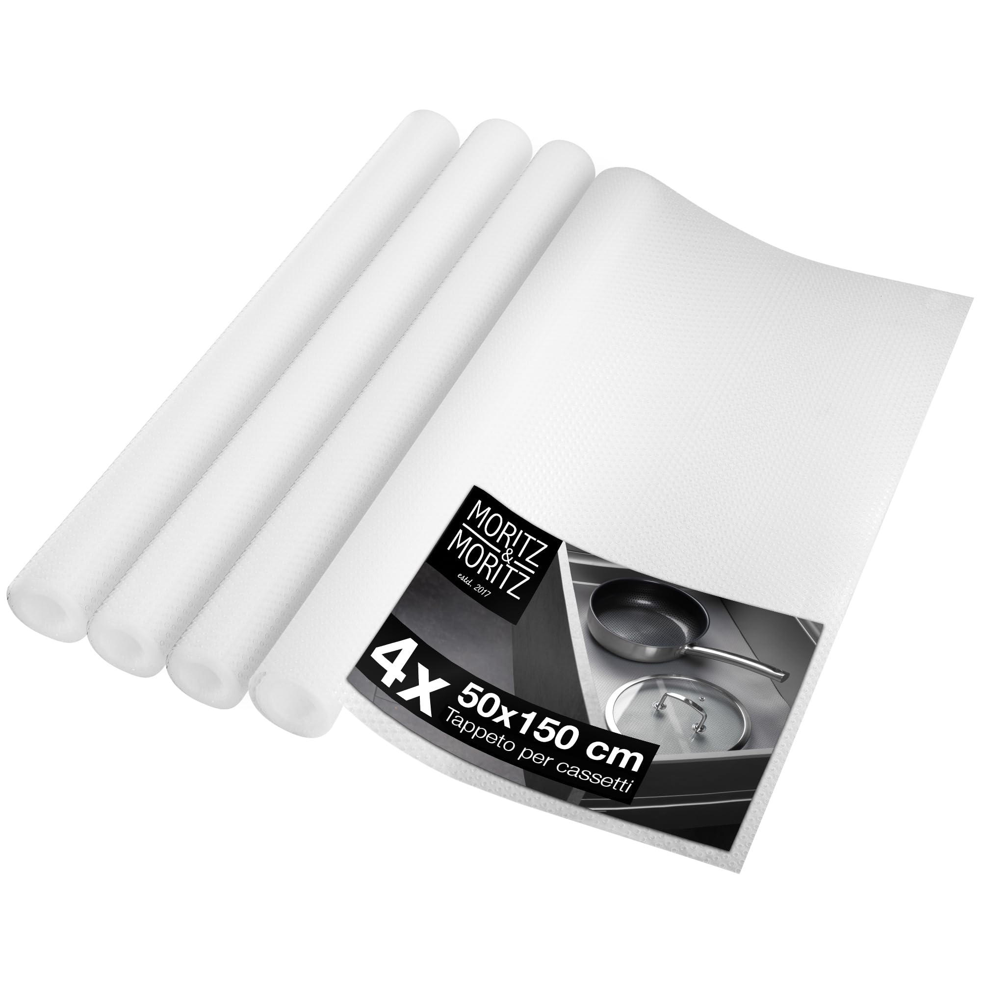 Moritz & Moritz 4x Rivestimento Cassetti Cucina largo 50x150 cm - Tappetino antiscivolo Cucina - Come proteggi Cassetti Cucina Cassetti o Armadi - Incl. 20 adesivi per Lavagne