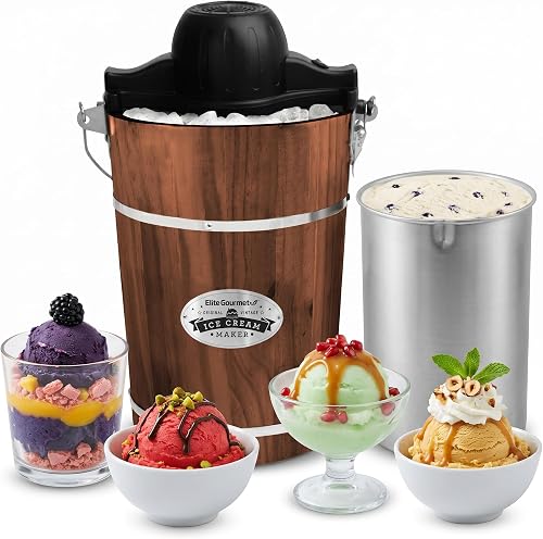 Elite Gourmet EIM949 ice cream machine, 6.0-quart, Walnut