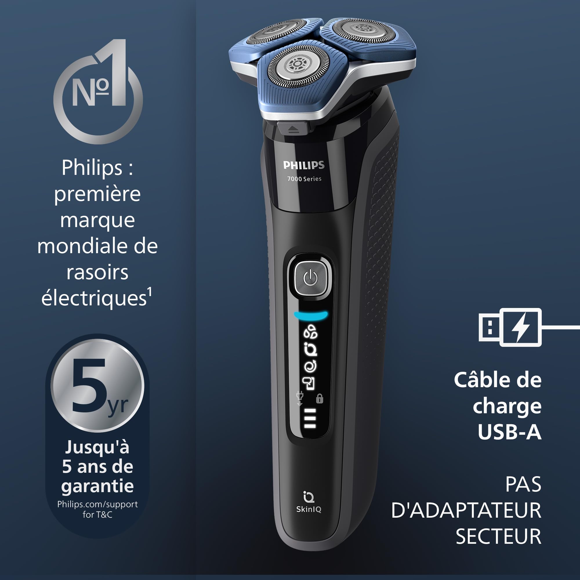 Philips Rasoir électrique Série 7000 pour homme Wet & Dry avec tondeuse rétractable, socle de charge, coffret de voyage et une cartouche Quick Clean (modèle S7886/55)