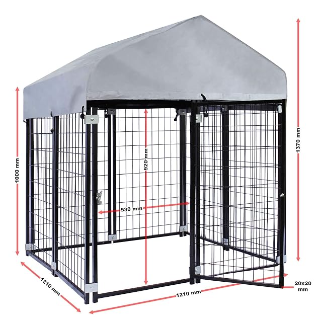 Foto 4 de 5 de Perrera con Cubierta 121x121x137cm Caseta para Perros de Acero Exterior Jardín Mascotas Animales