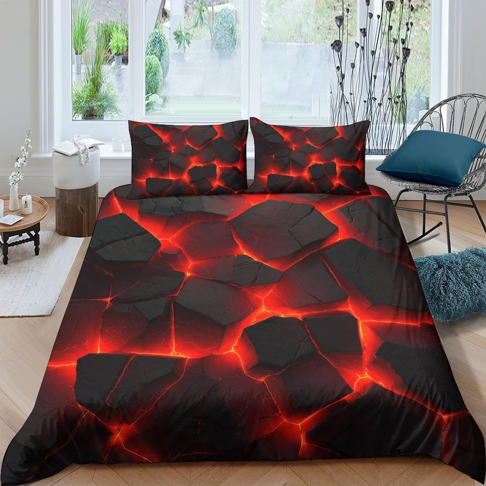 Ctjqhvkz Style-8 3D Printed Lava Texture Fitted Sheet Microfiber Soft Breathable Magma Stone Mattress Cover For Bedroom Dorm Decoration Single（135X200cm）