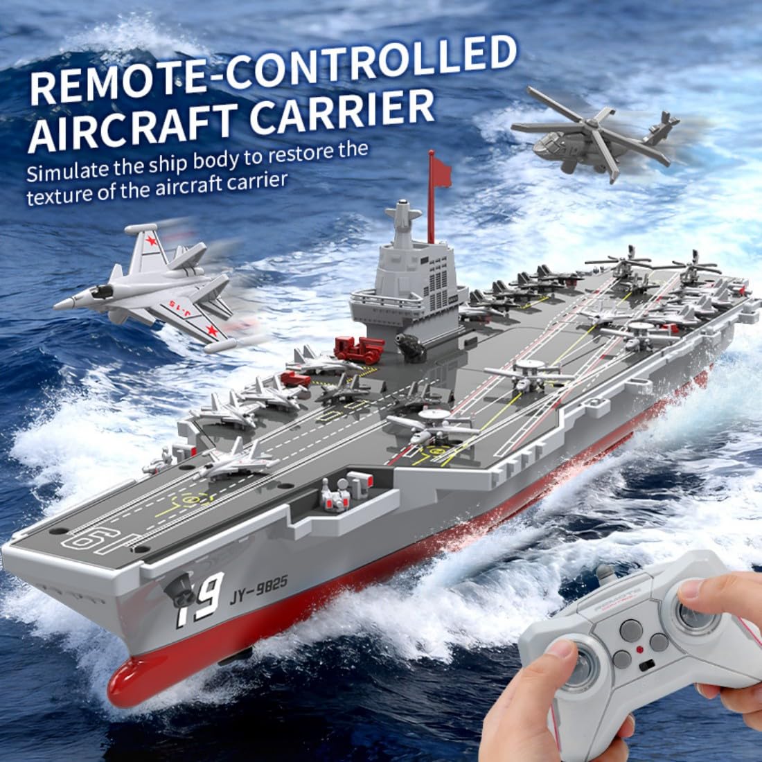 Barca portaereo RC per piscina e lago, nave da guerra telecomandata da 2,4 GHz con cannone ad acqua, nave militare elettrica impermeabile con doppio motore, velocità alta/bassa, tempo di guida di 30
