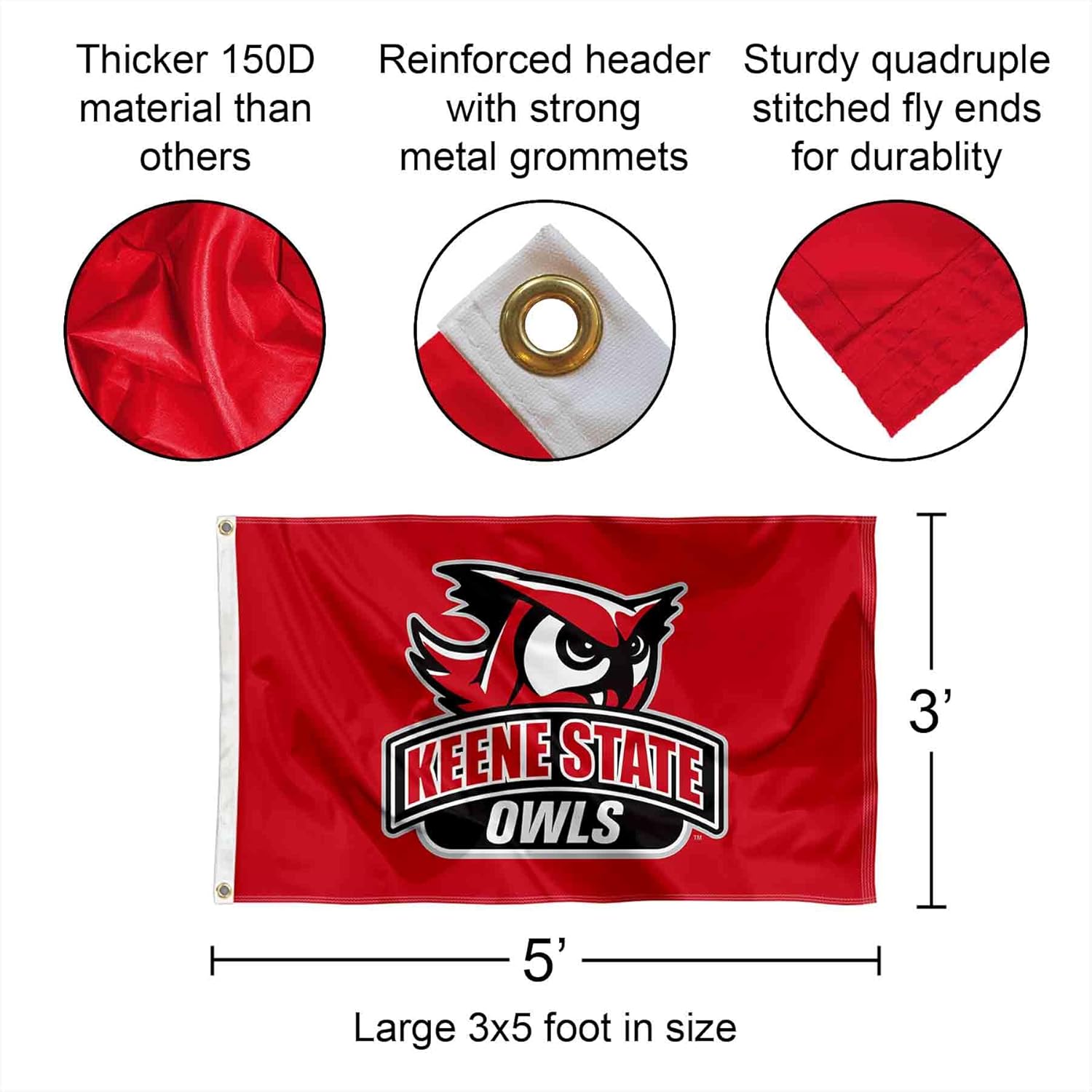 College Flags & Banners Co. Keene State Owls Logo Large Grommet Banner Flag - Image 2