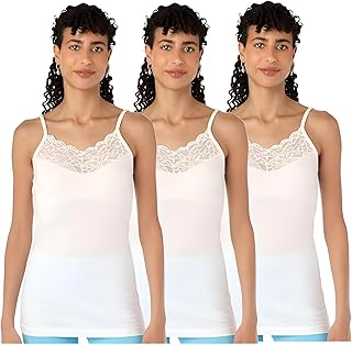 طقم فانلة داخلية سادة بحمالات رفيعة للنساء من دهب - مكون من 3 قطع