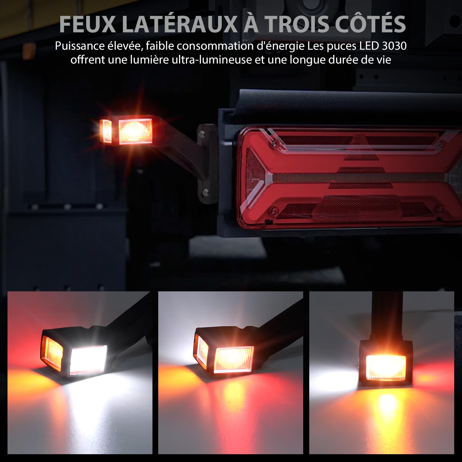 Justech 2x Feux de Gabarit Latéraux LED, Lumière de Position 6 LED Homologuée E-Mark, IP65 Étanche, Feux Latéraux à 3 Couleurs Haute Luminosité pour Camions/Remorques/Camping-Cars 10V-30V