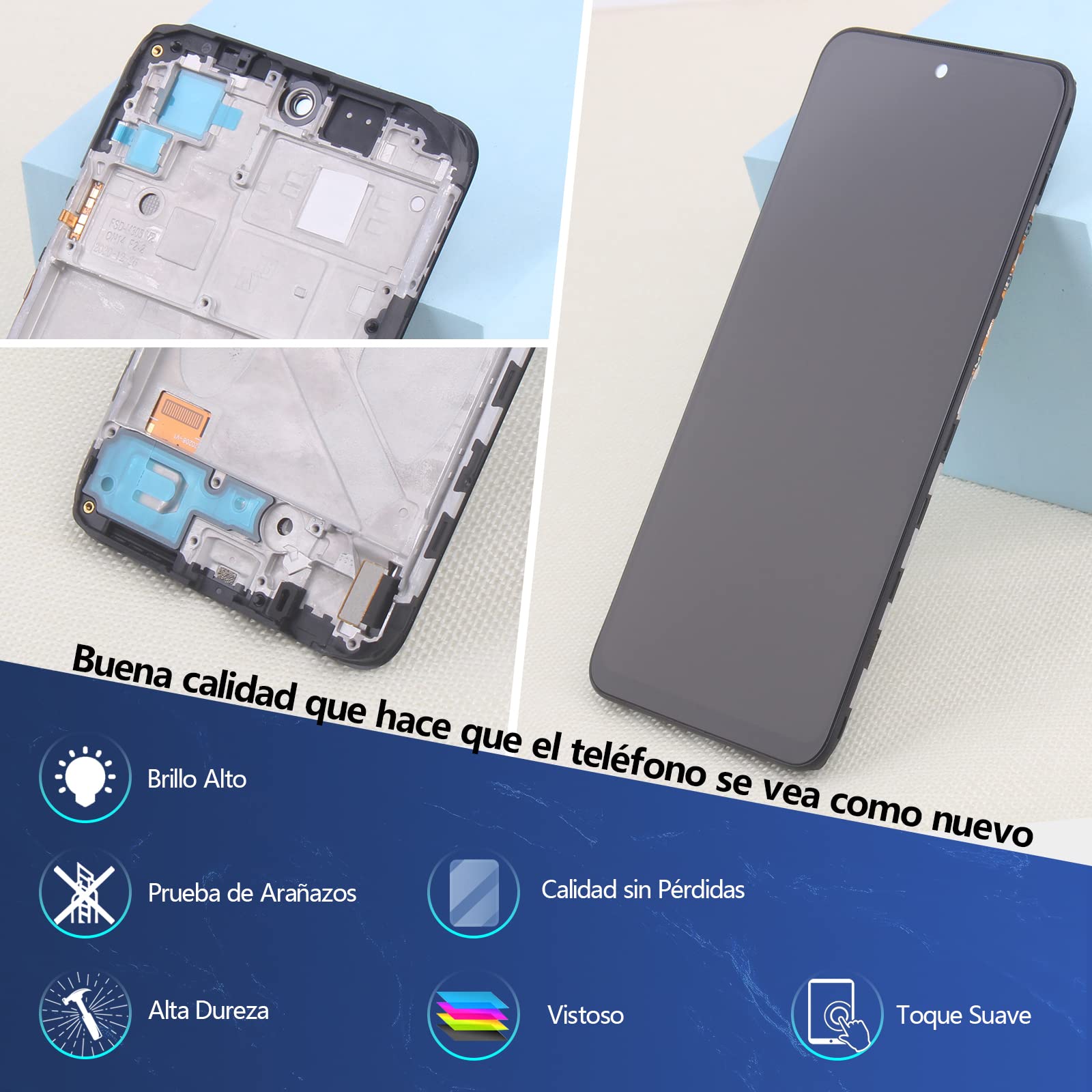 RongZy para Xiaomi Redmi Note 10/Note 10s 4G LCD+Pantalla Táctil Digitalizador Asamblea Reemplazo +Reparación Herramientas(Negro con Marco)