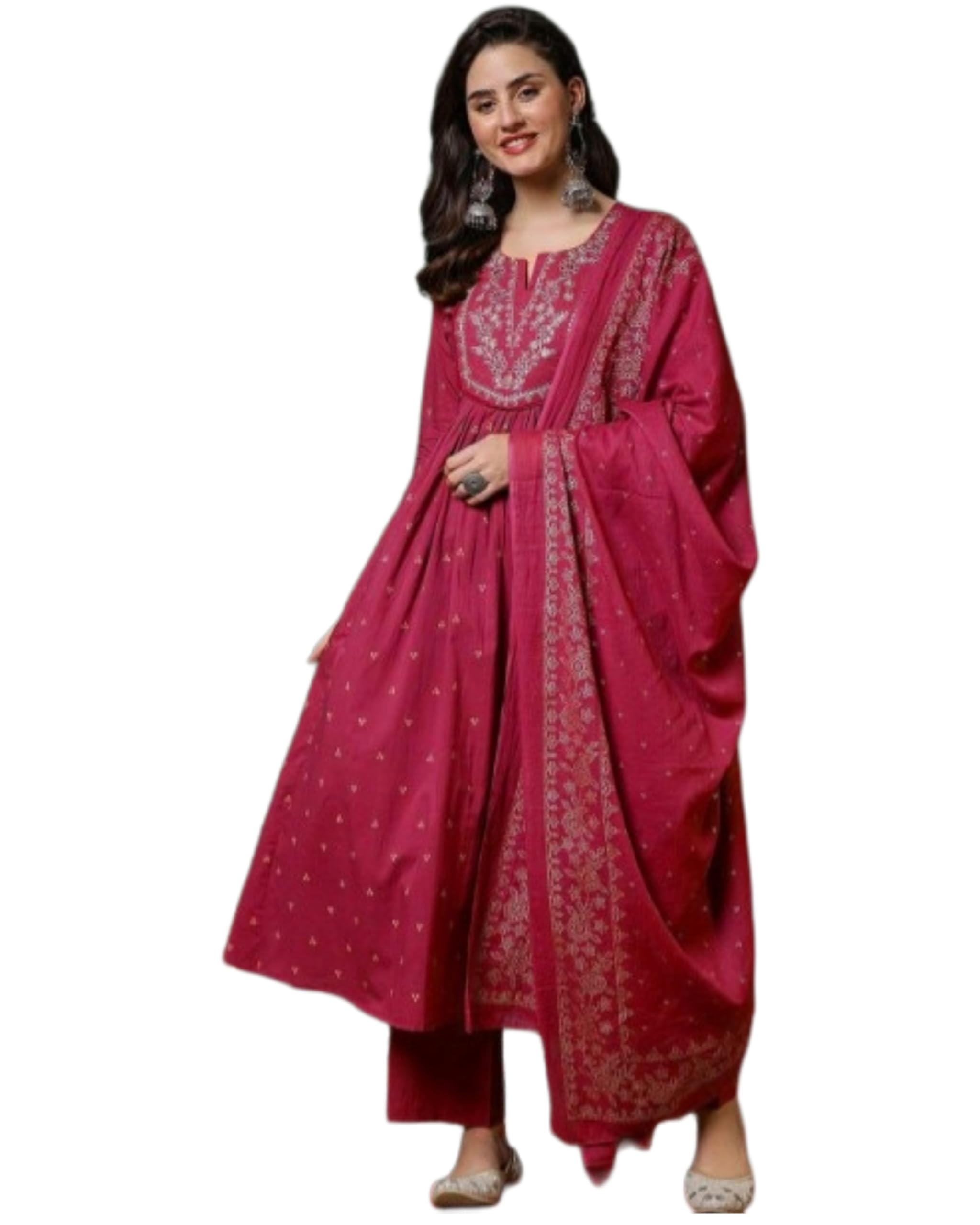 Women's Anarkali Kurta with Palazzo and Dupatta, Embroidered Ethnic Set-picture-44