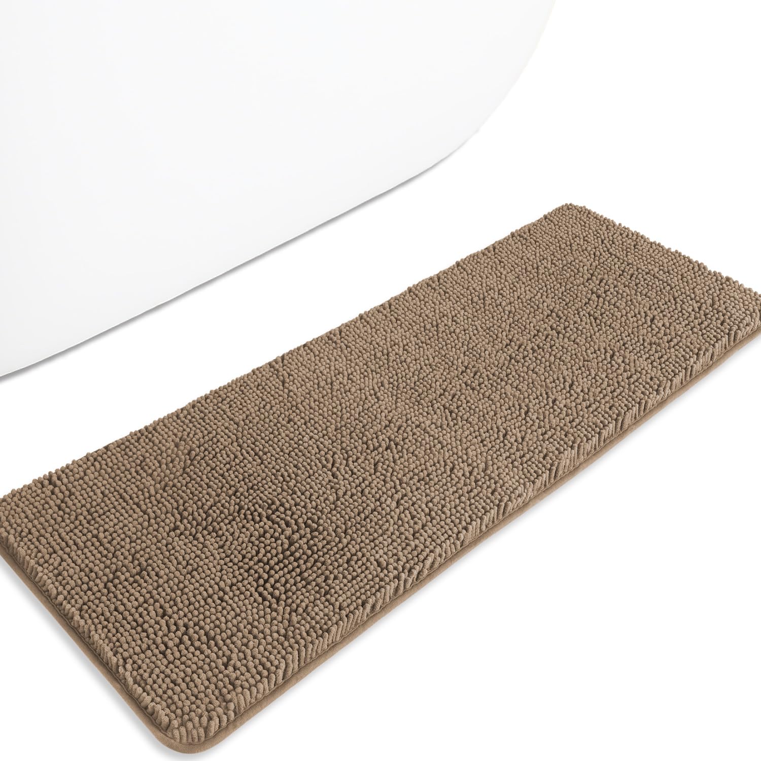 PureSwan Taupe 47 x 17 Bathroom Rugs – Absorbent and Washable Bath Mat, Non-Slip, Thick Soft Chenille Bath Rugs for Bathroom Floor, Shower, Sink