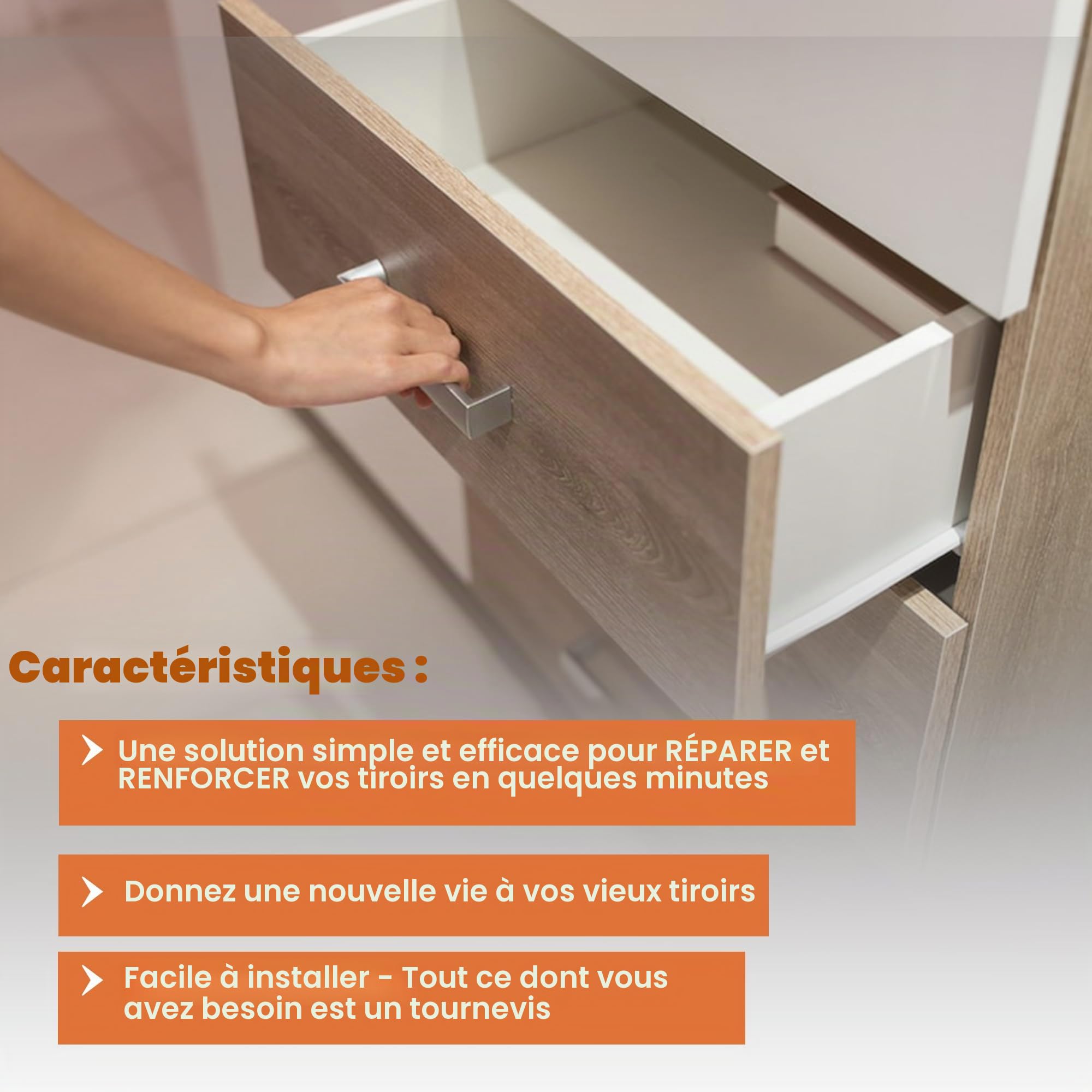 Lot de 4 kits de réparation de tiroirs – Réparez un fond de tiroir usé ou cassé en quelques minutes – Kit de réparation rapide pour commode ou meuble de chambre à coucher –Redonnez-leur une nouvelle vie tout en faisant des économies