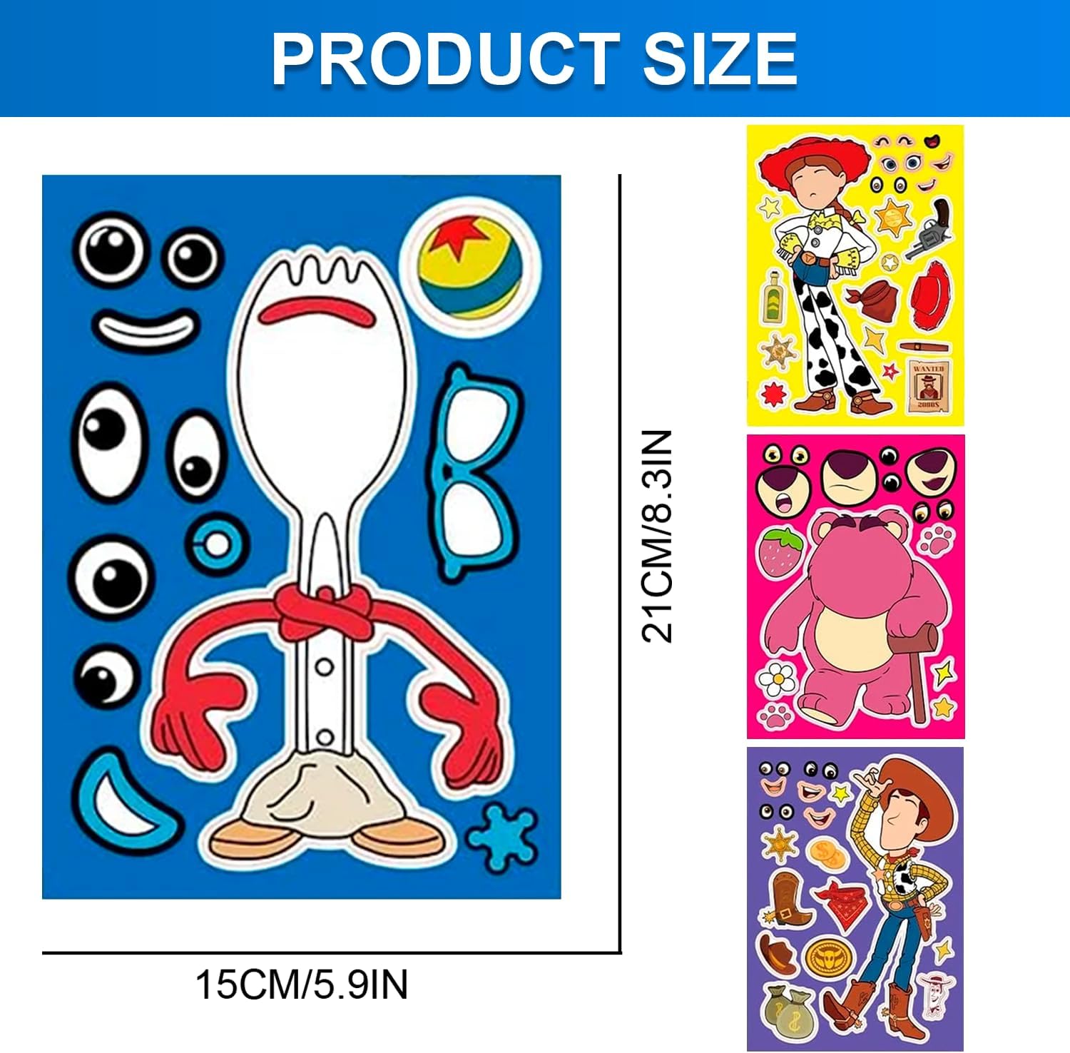 Make Your Own Face Sticker Sheets (24 Pack), Mix and Match Cartoon Designs (8 Styles, 3 Each) for DIY Decoration, Party Favors, Scrapbook & Crafts