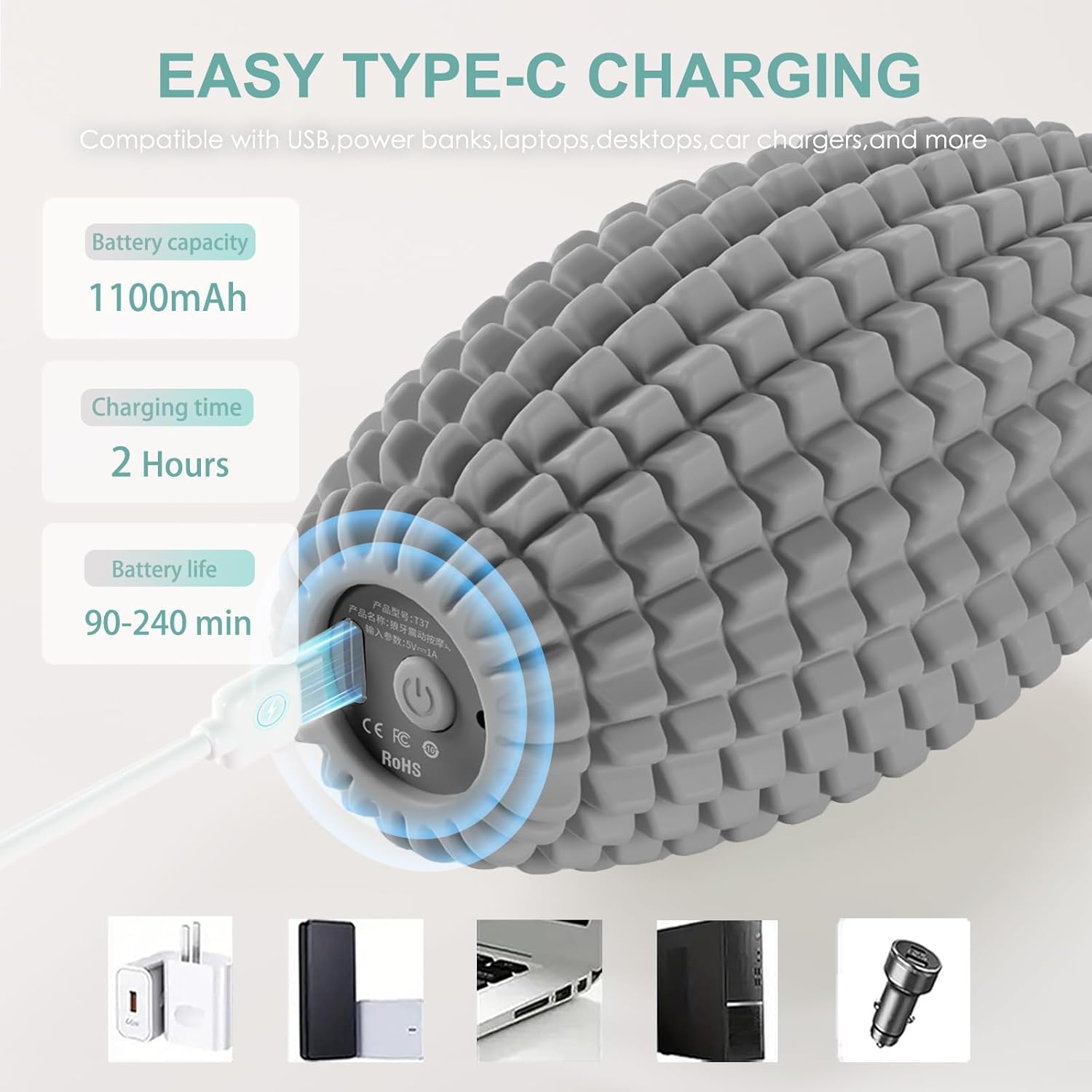 Vibrating Massage Ball for Muscle Recovery, Silicone Myofascial Massage Ball, Plantar Fasciitis Relief,Hip & Psoas Release, Deep Tissue & Trigger Point Roller for Neck, Back, Foot (Gray)