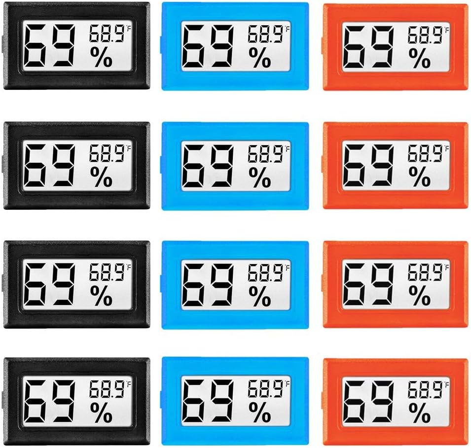 LinkDm 12 Pack Mini Digital Electronic Temperature Humidity Meters Gauge Indoor Thermometer Hygrometer LCD Display Fahrenheit (℉) for Humidors, Greenhouse, Garden, Cellar, Fridge(Multicolored)