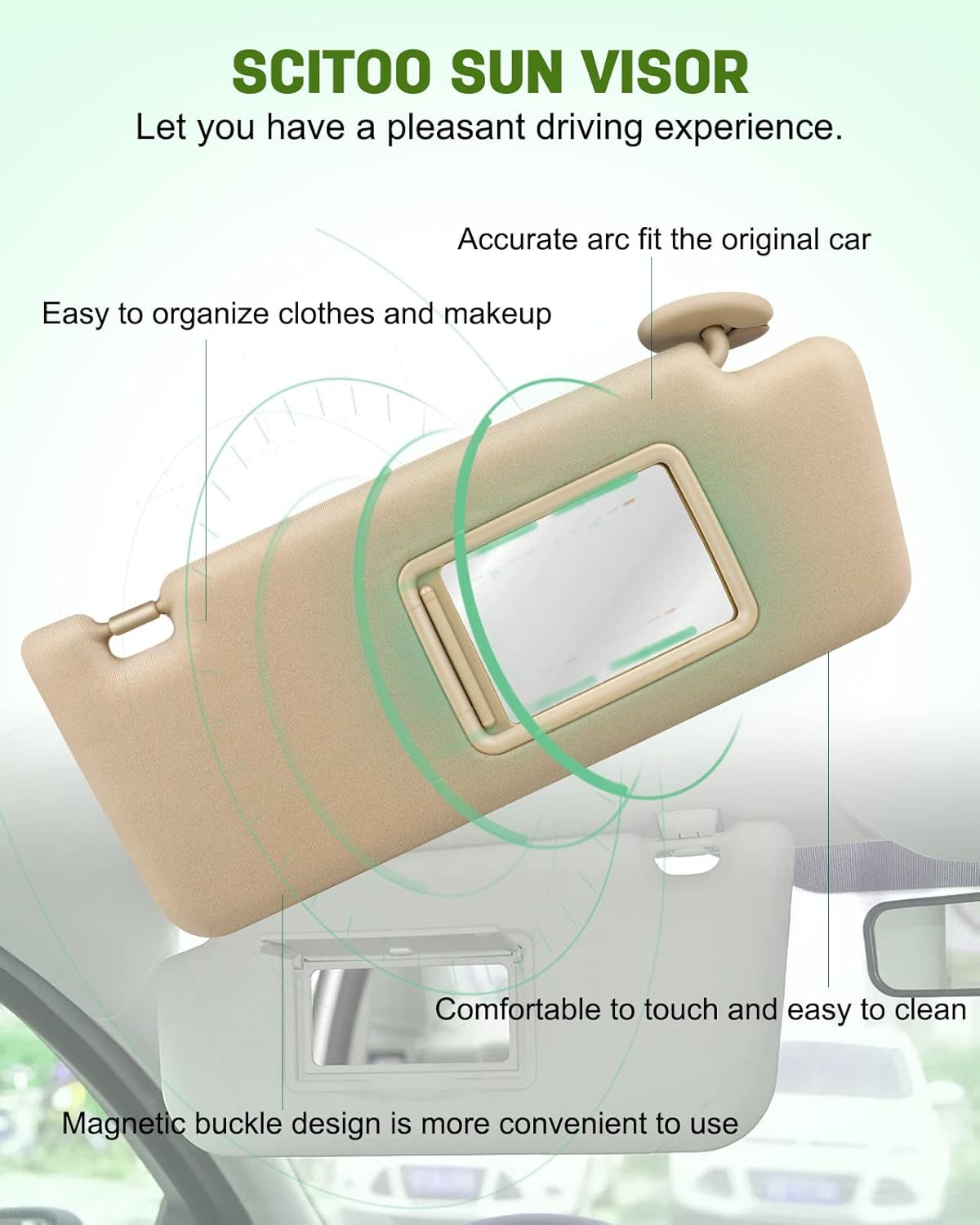 SCITOO Right Passenger Side Sun Visor Assembly fit for 2005-2014 for Toyota for Tacoma Without Sunroof (Beige)