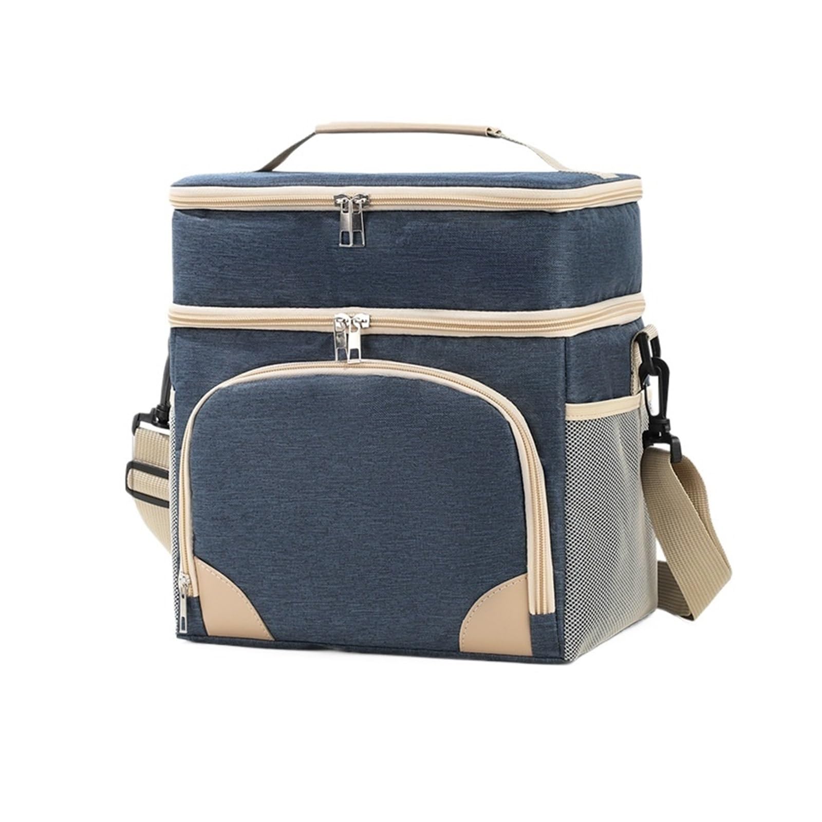 Generico Borsa da picnic isolata for borsa pranzo a doppio strato for esterni, tracolla, for il ghiaccio, pasto for pendolari, dispositivo di raffreddamento termico(Dark Blue)