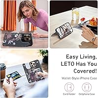 Vista 379 de LETO para iPhone 15 Pro Funda tipo cartera - Tapa tipo folio con patada - Diseños de moda - Tarjetero - Funda protectora para mujeres y niñas - 6.1