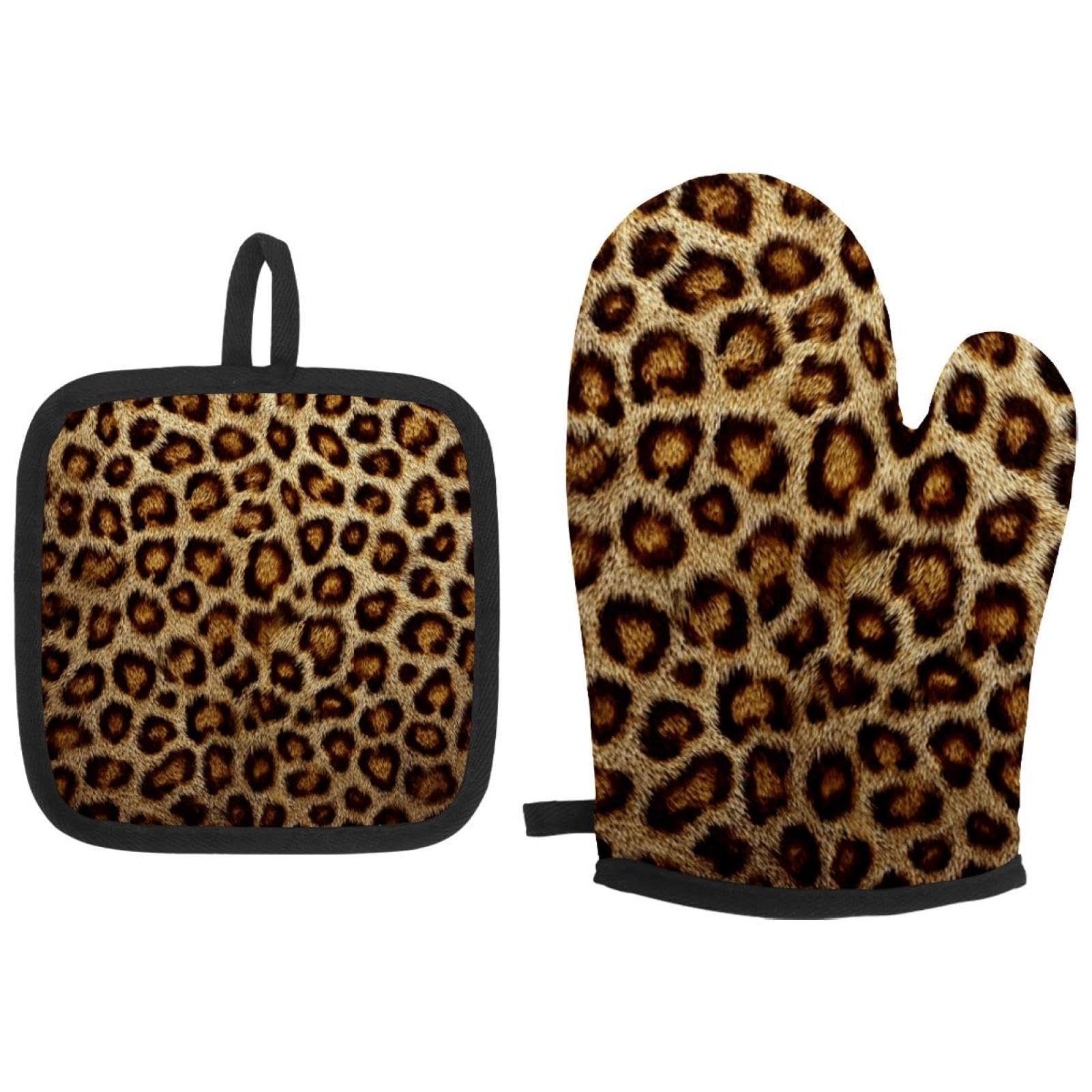 Gants de cuisine anti-brûlure lot de 6 résistants chaleur léopard