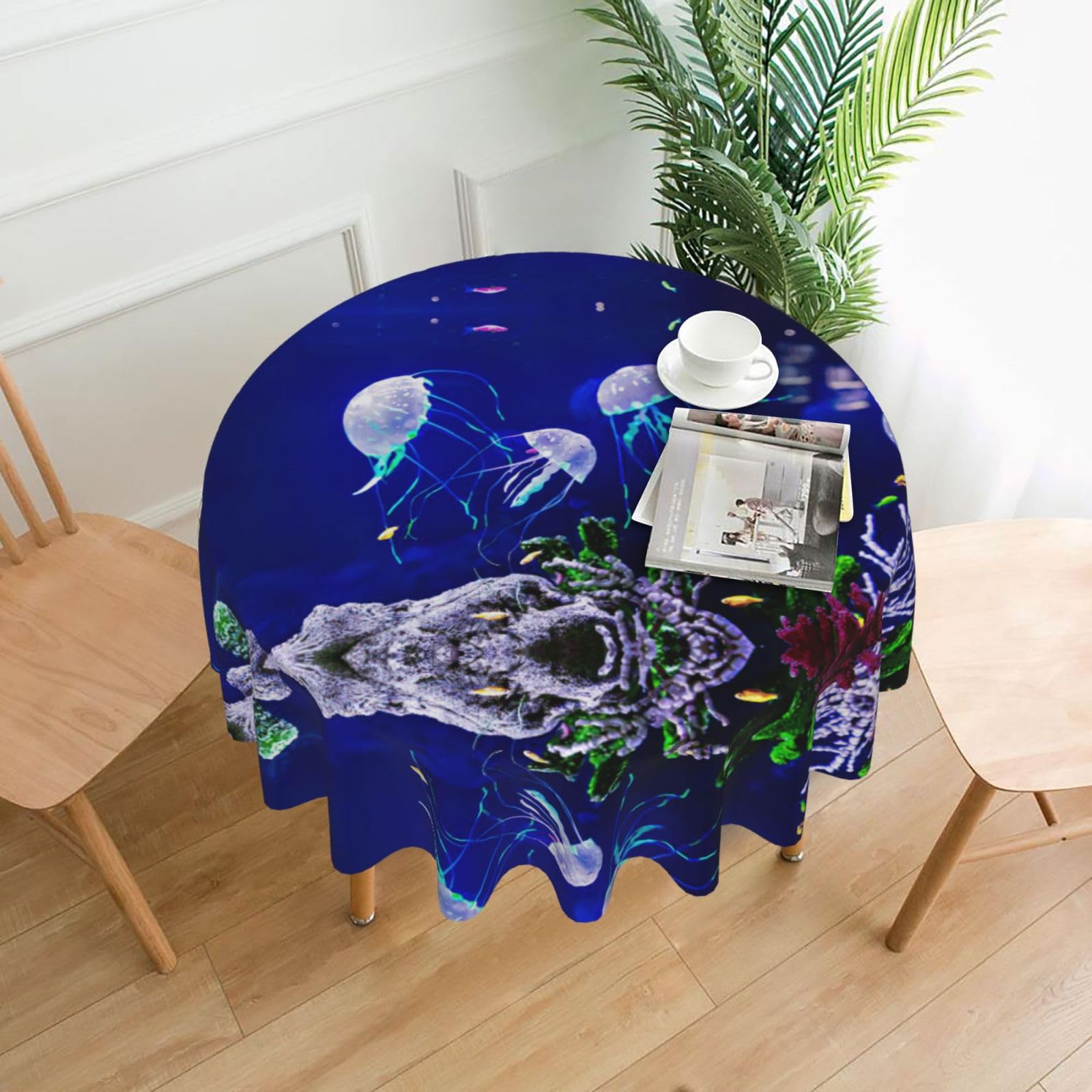 Zcmkjlg beautiful jellyfish 1 Print Quick Ship Round Tablecloth 60in Polyester Washable Cover for Dining Room