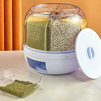 PanDair 360 Rotatable Cereal Dispenser, 6 in 1 Rotating Dry Food Grain Rice Container Cereal Dispenser Storage Box for Cereal, Rice, Candy, Coffee Bean, Snack, Grain10KG