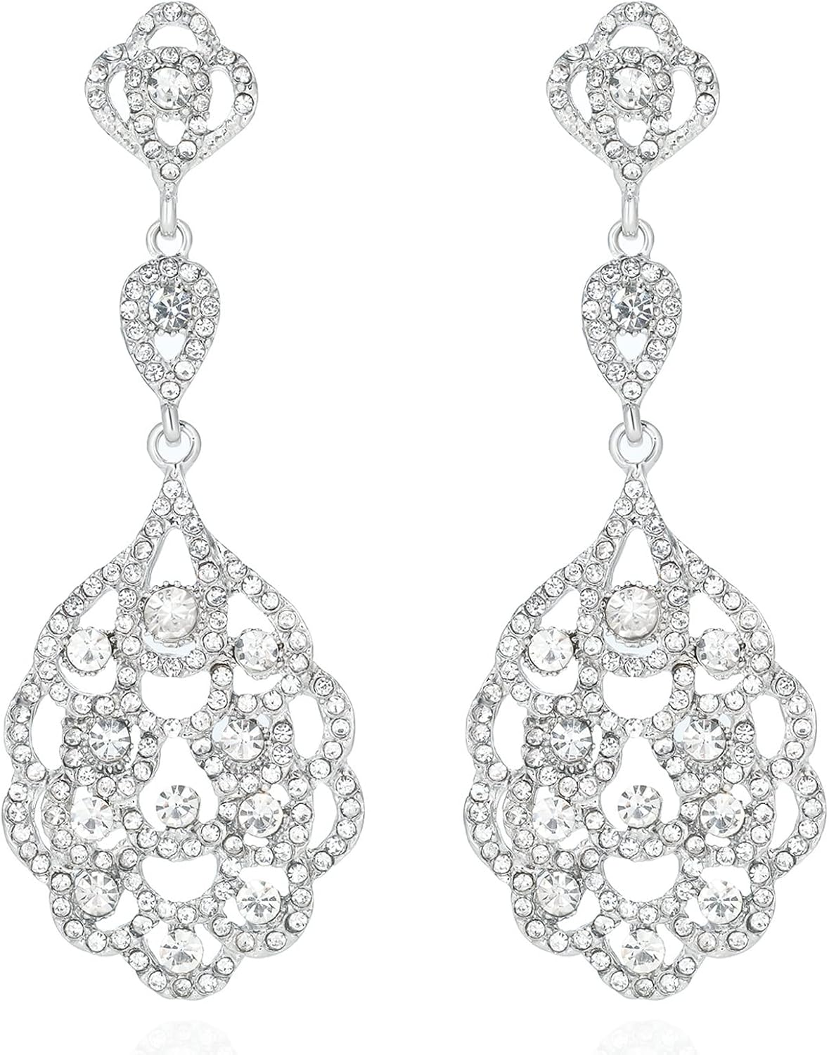 Rhinestone Wedding Bridal Teardrop Dangle Earrings Vintage Crystal Chandelier Earrings for Women Brides