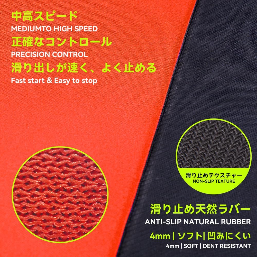 TALONGAMES 楽 Series Esports Professional Level Gaming Mouse Pad 4mm Thickness Anti-Slip Base Anti-Fray Precision Stitching Medium to high Glide Speed (Red, 19.3in x 16.5in)