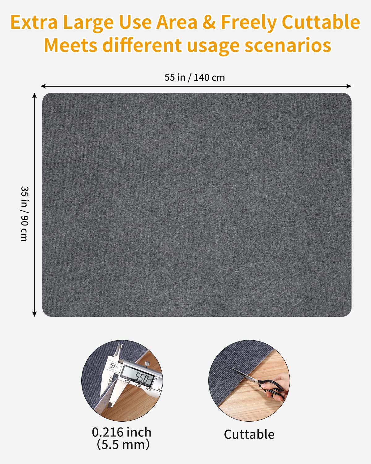 90 x 140cm Tappeto Sedia Ufficio, Grigio scuro, Tappeto Salvapavimento Antiscivolo, Ufficio Protettore del Pavimento,Tappetino Pavimenti per Parquet e Pavimenti Duri/Piastrelle