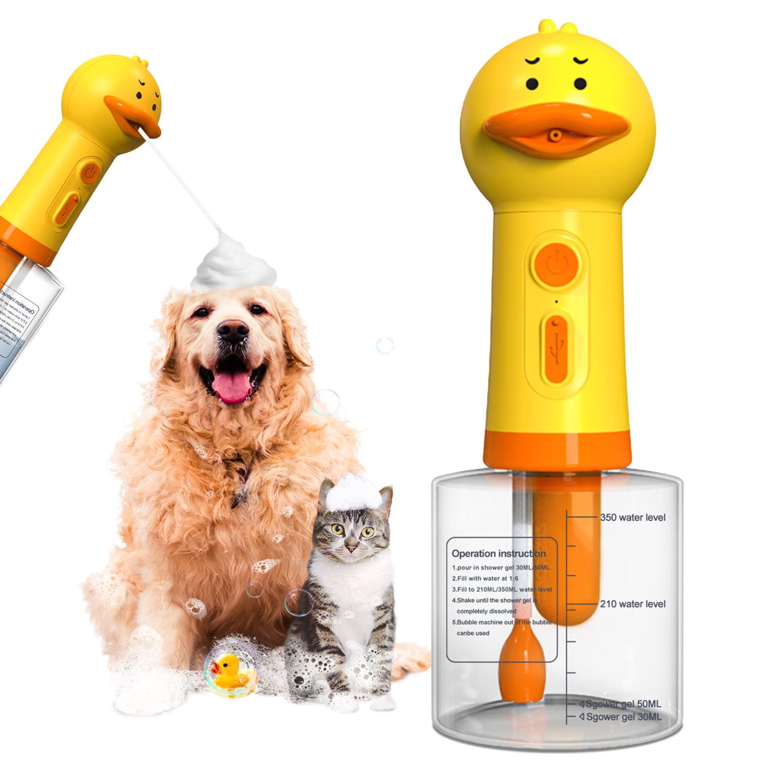 iPriro Automatic Dog Bath Sprayer, Wash Foam Machine, Bath Bubble Maker for Dogs and Cats, Bath Attachment for Cleaning, Rechargable and USB Cable, 12 oz
