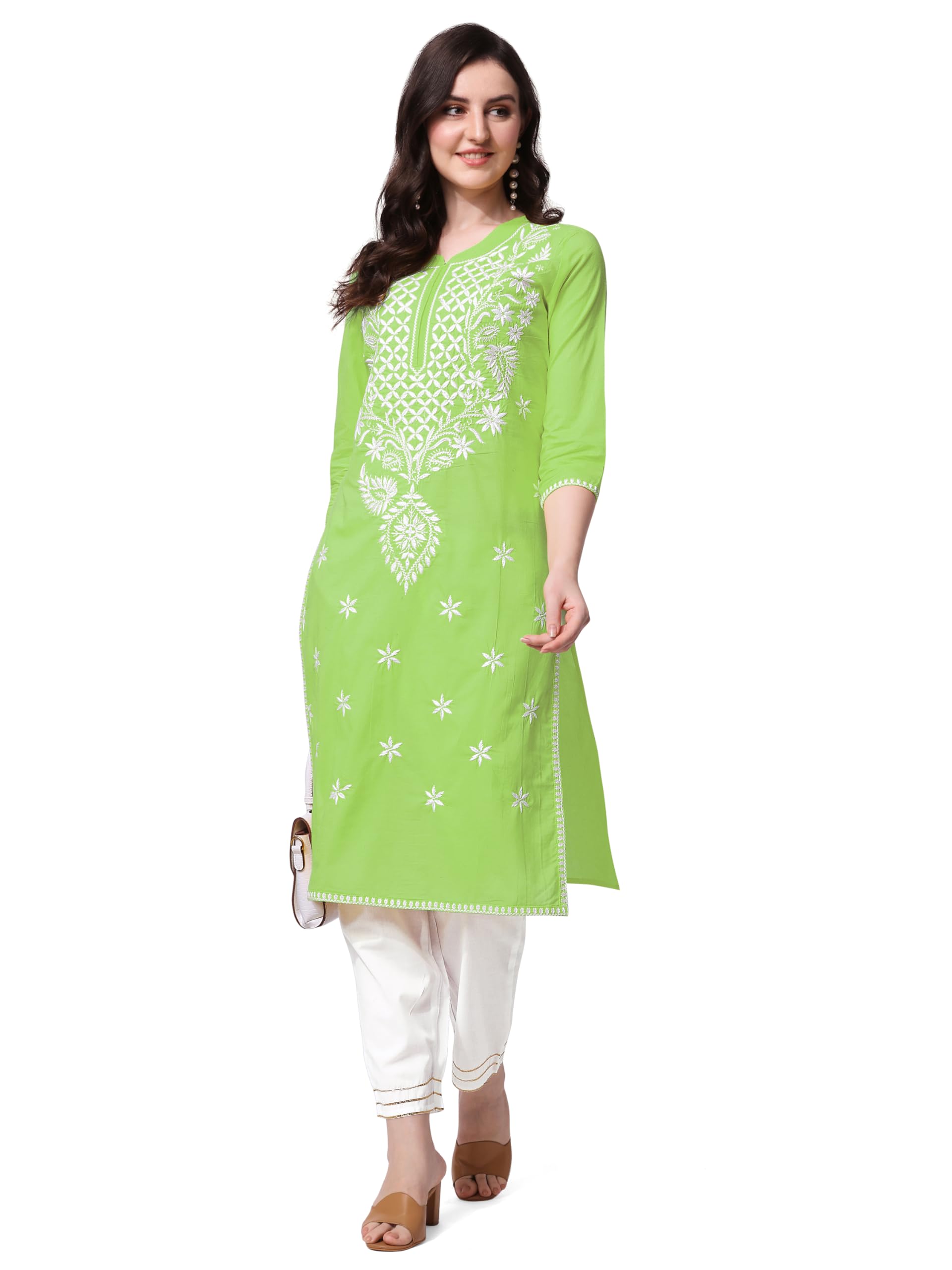 Pure Cotton Lucknowi Chikankari Embroidered Kurta Set | Straight Fit Kurta Pant Outfit | Ethnic Office Wear & Daily Style 2 Piece Collection-image-40