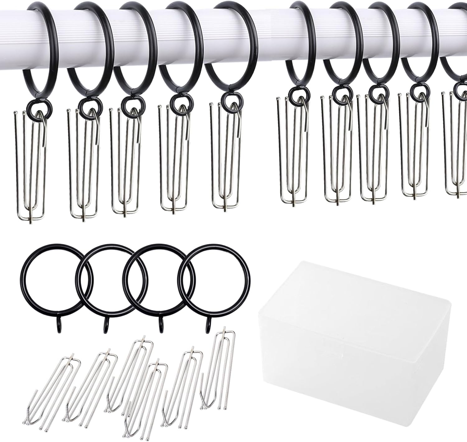 120PCS Stainless 4 Prongs Pinch Pleat Drapery Hooks and Metal Pin Hooks with 1.5in Rod Rings with Eyelets Only for Pinch Pleat Curtain for Door Bathroom Dining Room Heavy Duty Pleated Drapes