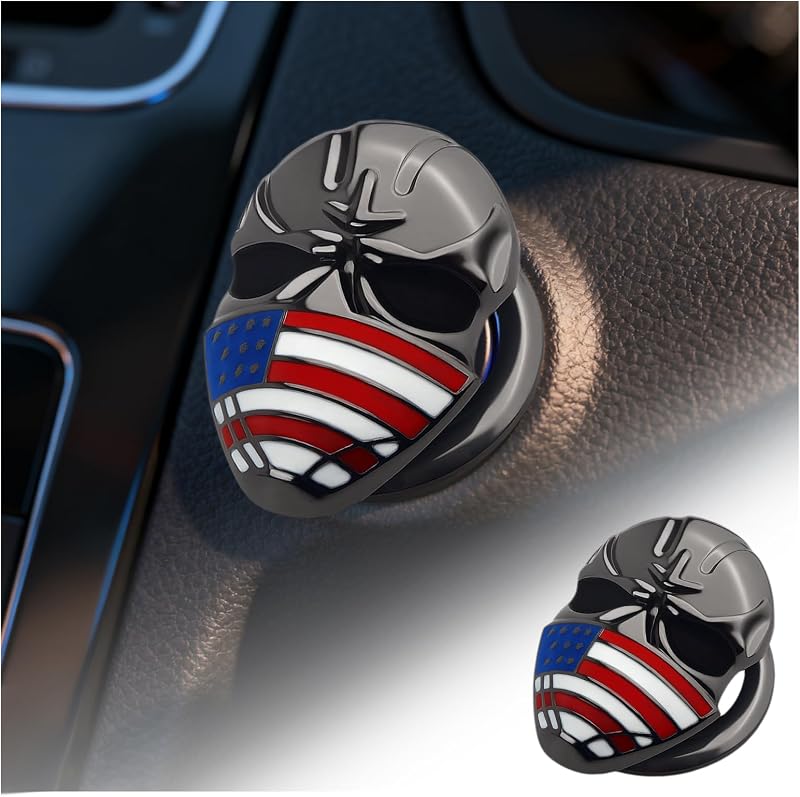 Capa para Botão Start de Carro VKQTS com Caveira e Bandeira dos EUA – 1 unidade