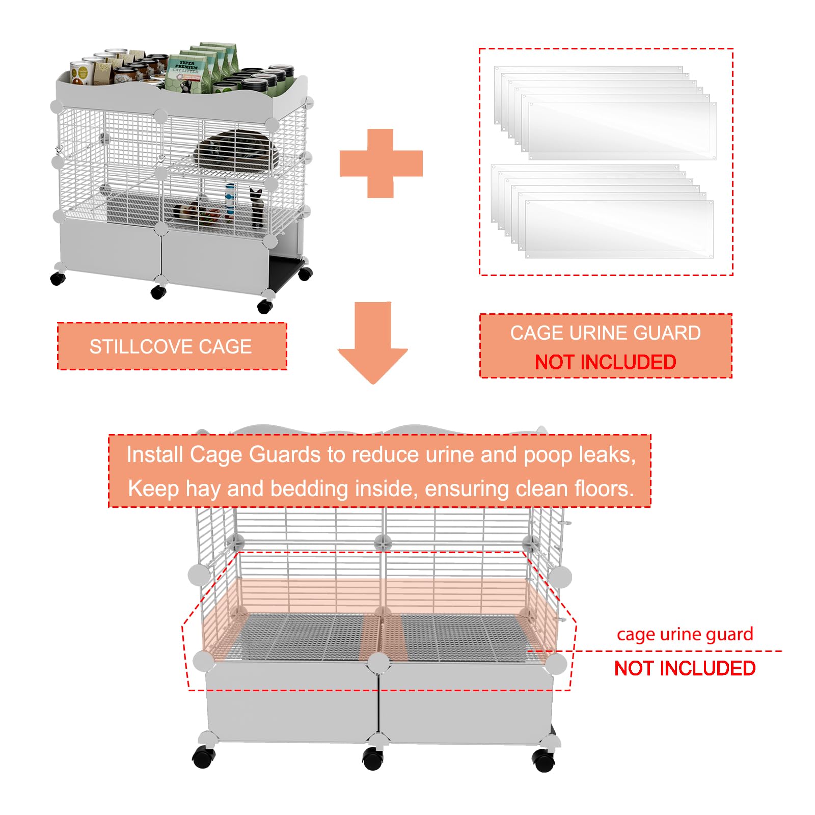 STILLCOVE Meerschweinchenkäfige mit 2 Etagen für den Innenbereich, mit Deckel und herausnehmbarem Tablett | Mit Plattform und Rampe, Universalrädern, C&C Kleintierkäfig für Frettchen, Hamster, Chinchilla, Igel, Maus, Haustier, Ratte