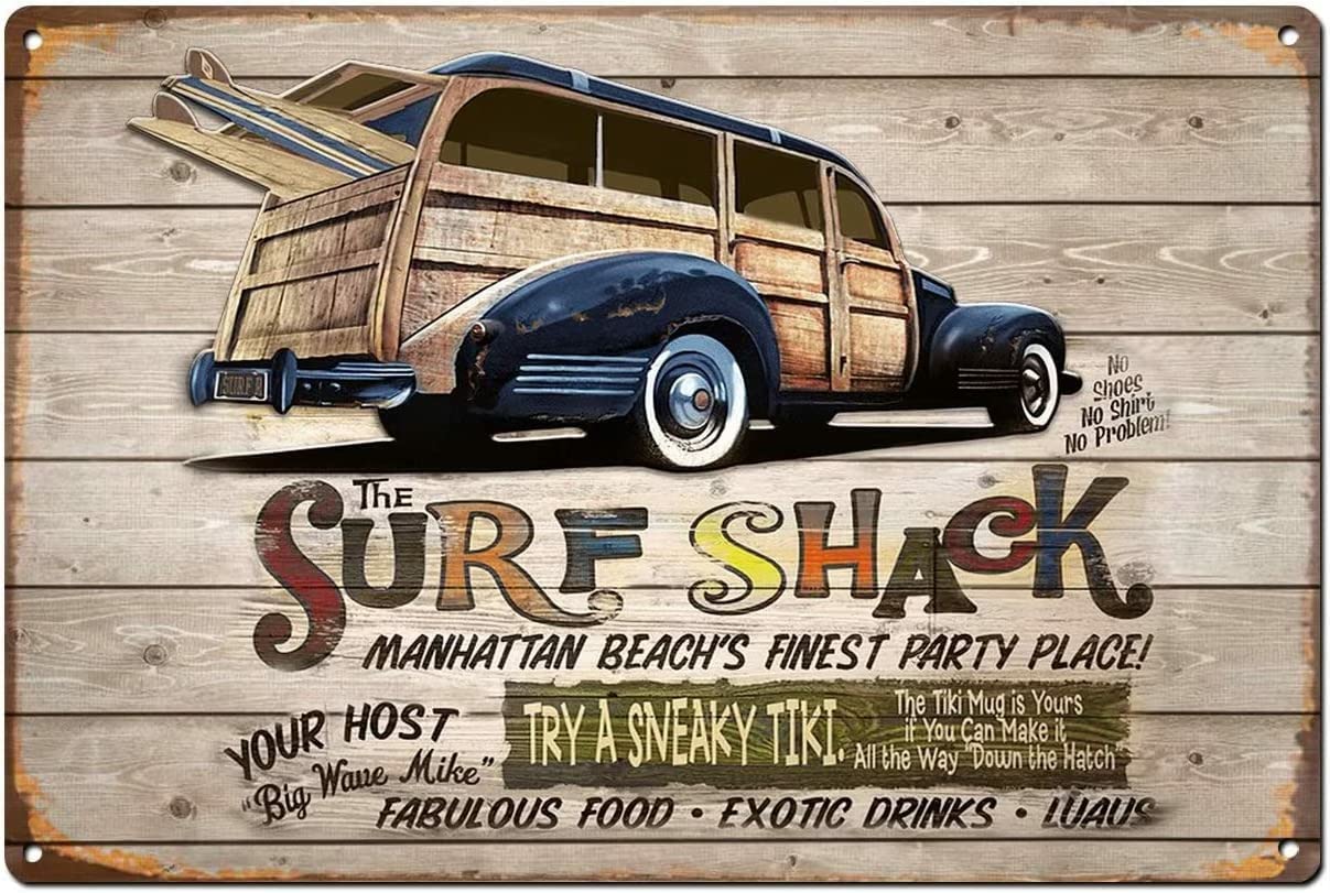 Ocean Beach House, surf Camper, Gift for Surfers Creative Tin Sign Metal Sign Vintage Wall Decor, Home Gate Garden Bar Cafe Room Shop Bar 12x16inch Plaque Tin Sign