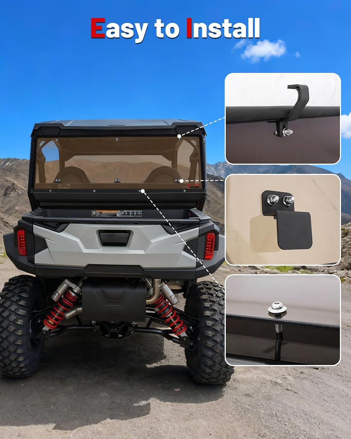 StarknightMT General 1000 Rear Windshield PC Back Window Compatible with Polaris General 1000 / 4 1000 2016-2024 and XP 1000 / XP 4 1000 2020-2024 Replace OEM #2881113（Tinted)