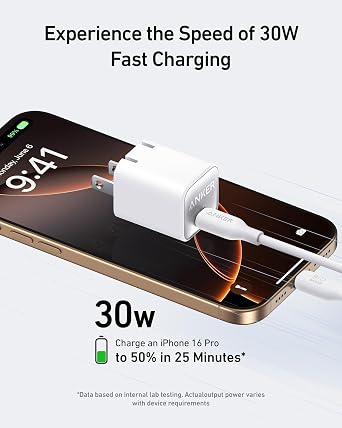Anker Nano Charger, USB C GaN Charger 30W, PIQ 3.0 Foldable PPS Fast Charger, USB C Cable, Type-C Charging Cord Fast Charge(10FT,100W)
