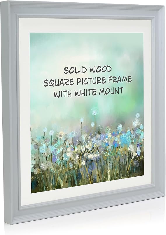 Boldon Framing - 16x16 Pale Grey Solid Wood Painted Picture Frame With White Mount To Fit 14x14 Picture, Modern Stepped Profile Wall Mounted Safety Glazing