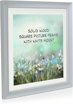 Boldon Framing - 16x16 Pale Grey Solid Wood Painted Picture Frame With White Mount To Fit 14x14 Picture, Modern Stepped Profile Wall Mounted Safety Glazing